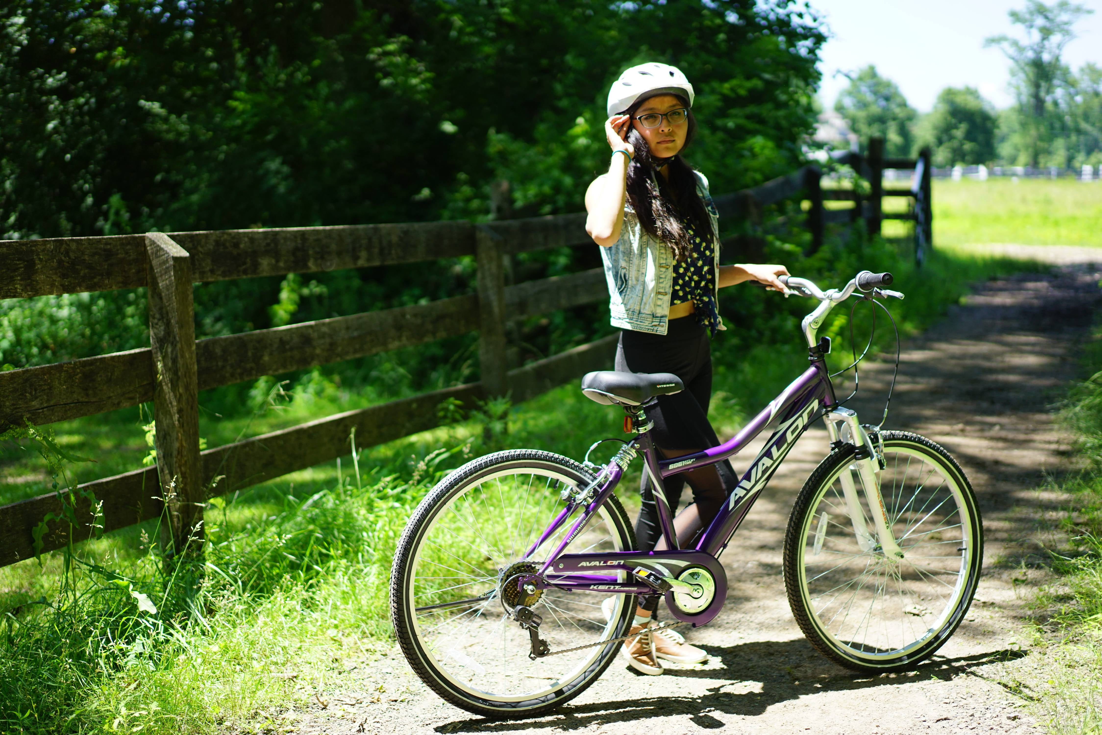 Kent Bicycles Avalon Comfort Hybrid Bike, Full Suspension, Adjustable Seat, (Purple, 26 in) oizzo