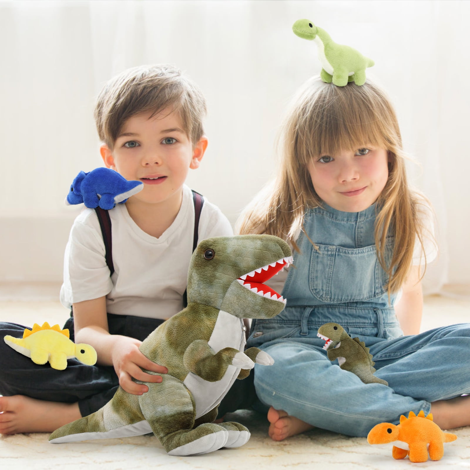 MaoGoLan Giant Stuffed Dinosaur Plush Toy Set with 5 Baby Dinosaurs (Green, 19.6 in) 6xrpu