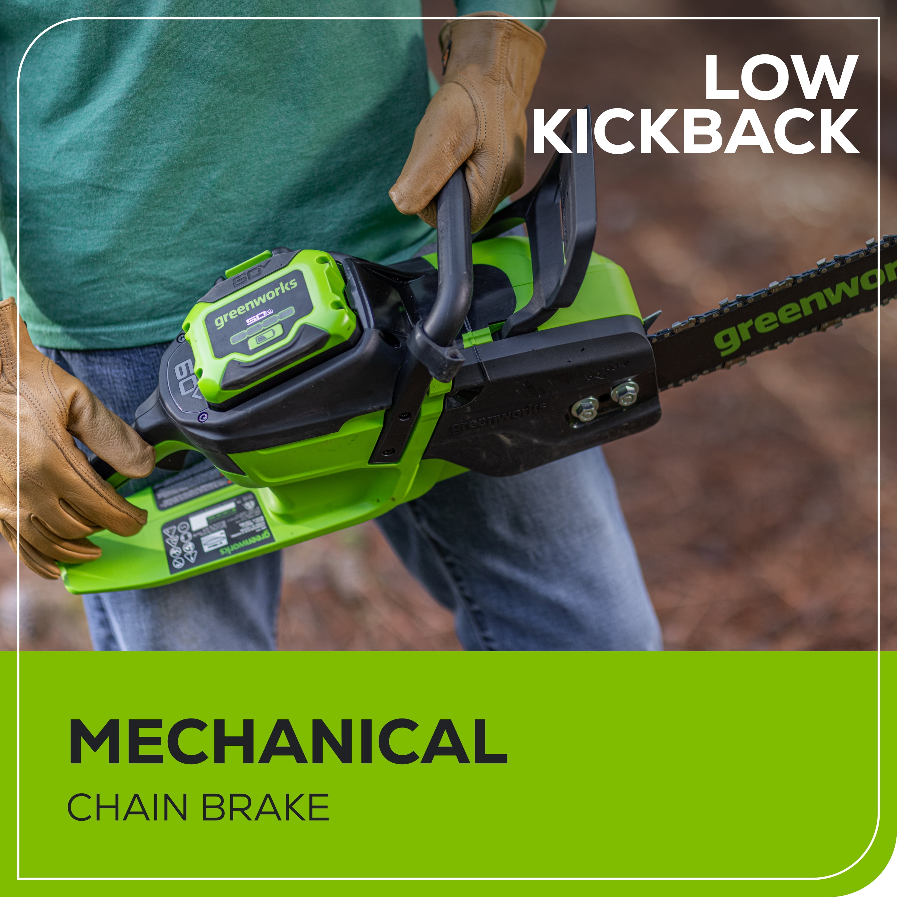 Greenworks 60V 18 in Brushless Chainsaw with 4.0 Ah Battery and 3 Amp Charger (Green, 18 in) yqokq