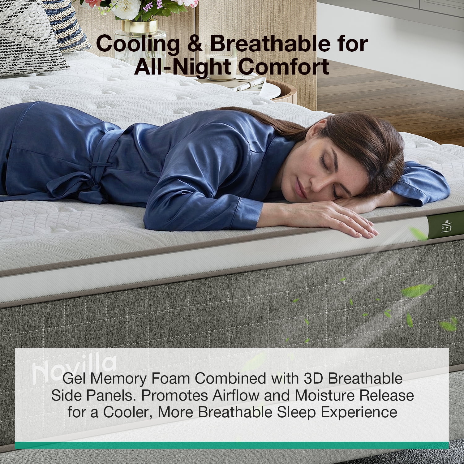 Novilla Vela Hybrid King Mattress, Cooling Gel Memory Foam Bed with Pressure Relief (White, 10 in) yljze