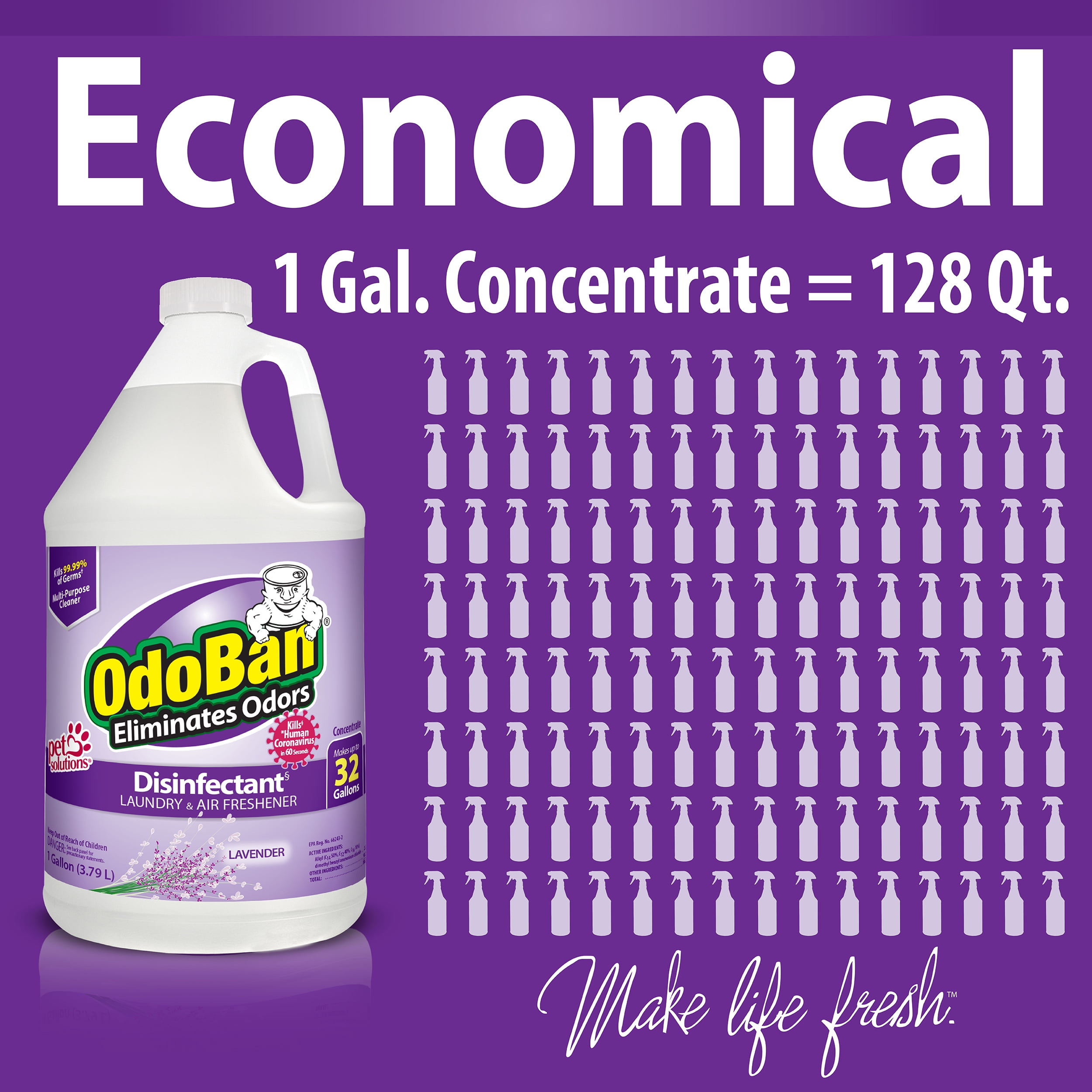 OdoBan Disinfectant Concentrate and Odor Eliminator, Multi-Purpose Cleaner (Lavender Scent, 256 fl oz) 2vssa