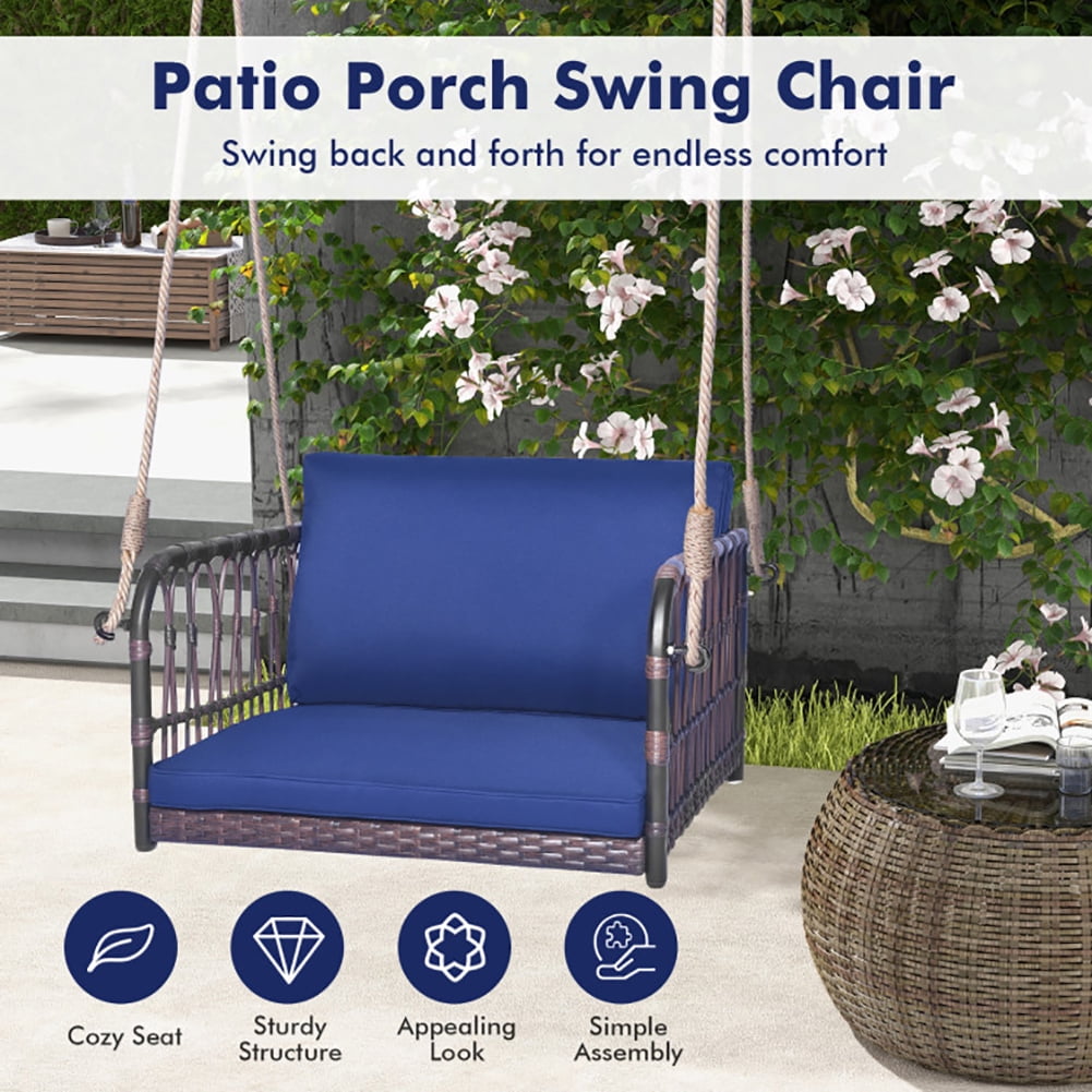 Spaco Hanging Porch Swing Chair with Cushions (Navy, 1-Seater) cnq9d