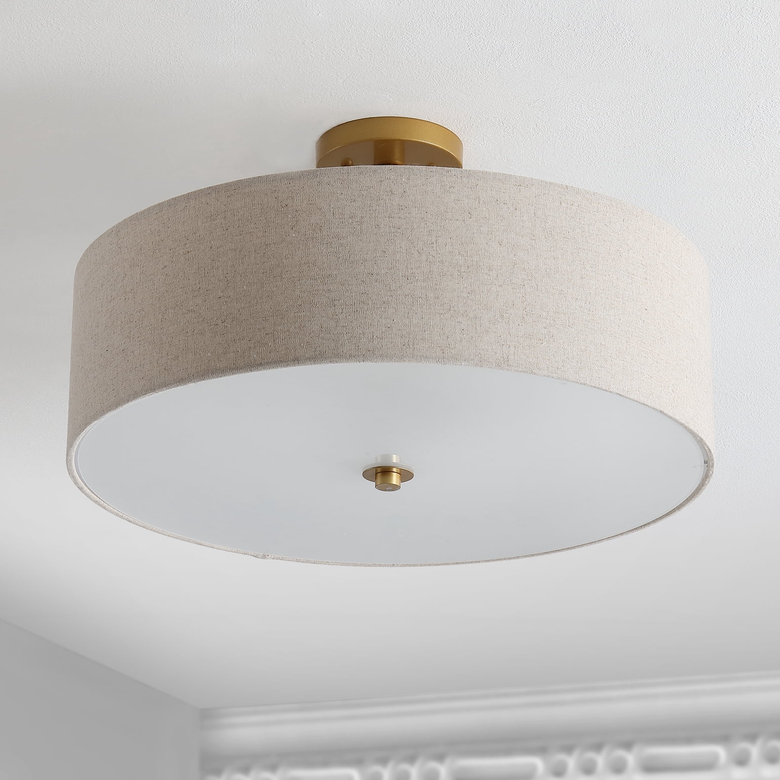 Safavieh Jolana Modern 3-Light Flush Mount Ceiling Fixture with Cotton Shade (Gold, 20 in) msjdj