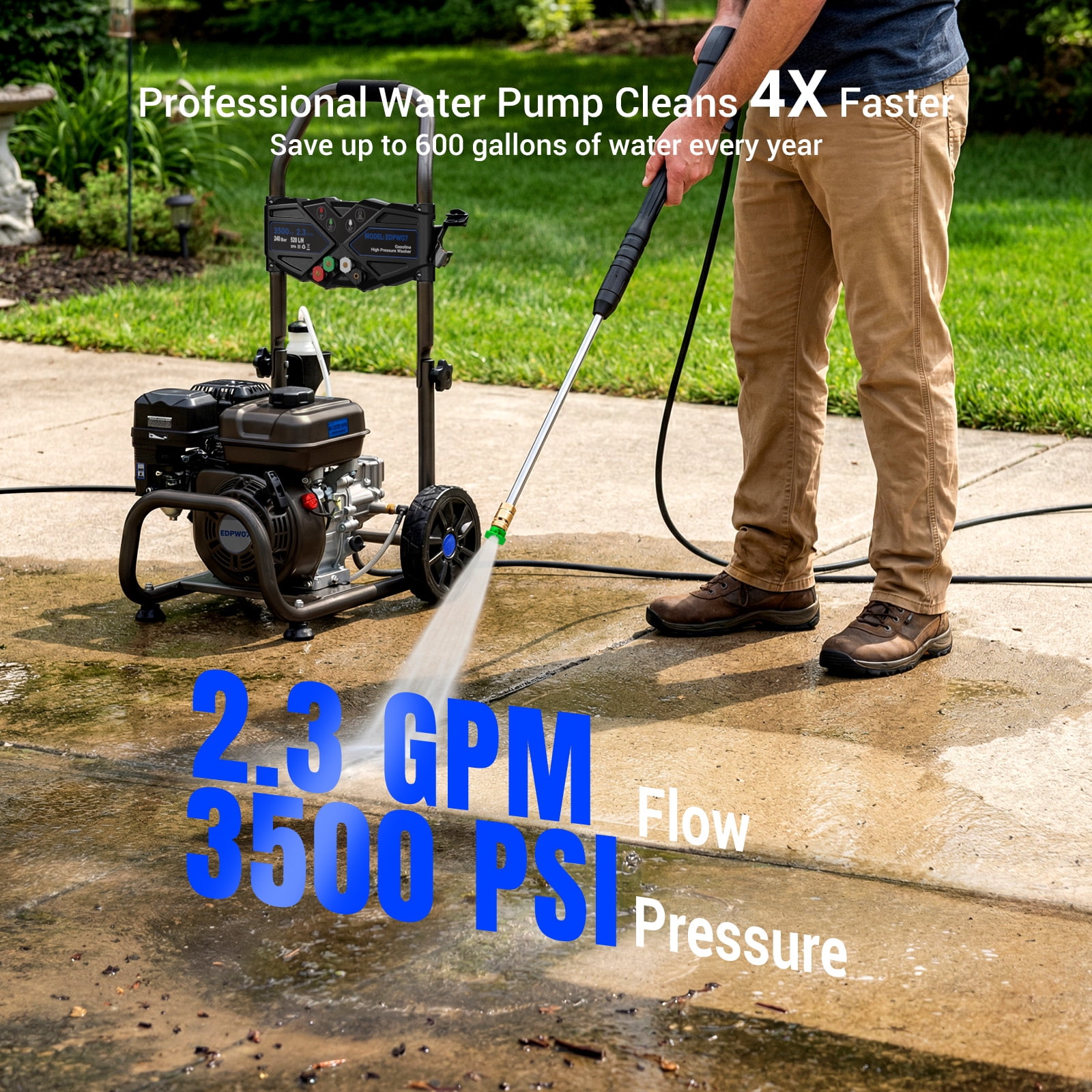Efurden Gas Pressure Washer 3500 PSI 2.3 GPM with 209cc Engine (25 ft Hose, 4 Nozzles) mw1iy