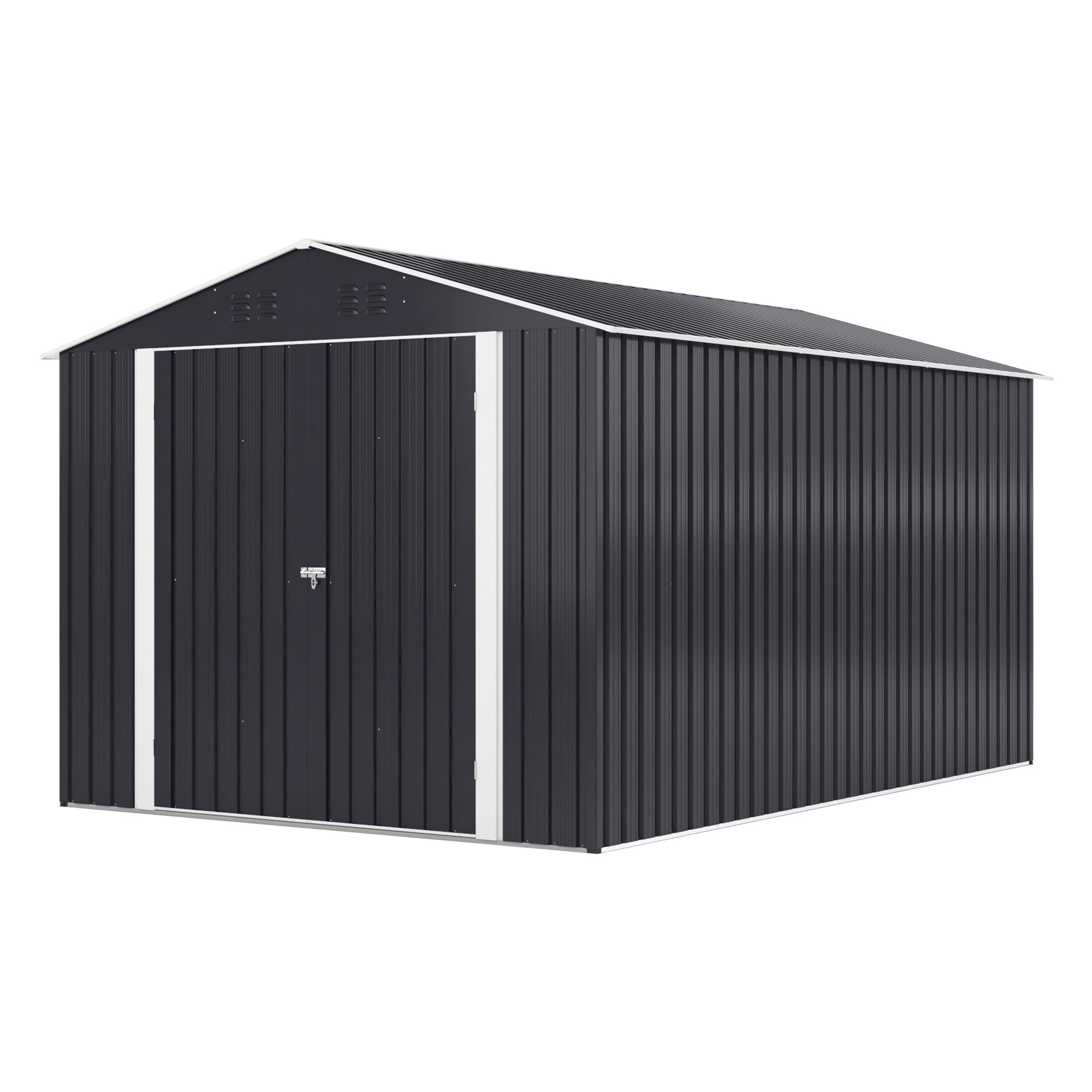 NETAJE Outdoor Metal Storage Shed with Lockable Doors and Sloped Roof (Gray, 10 ft x 10 ft) z15n8