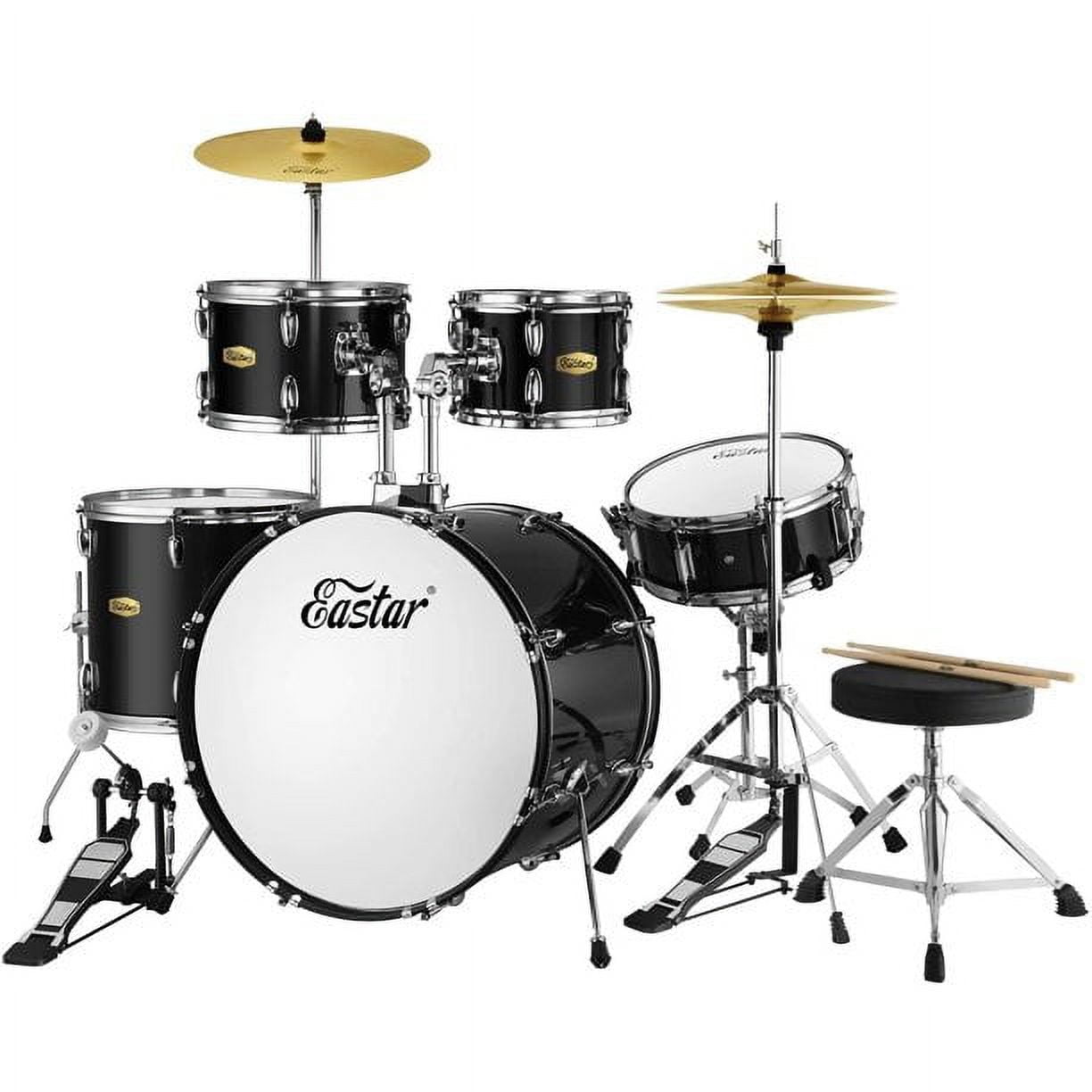 Eastar 5-Piece Full-Size Drum Set for Adults and Teens, Beginner Percussion Kit with Cymbals, Hardware, and Stool (Mirror Black, 22 in) f1qhk