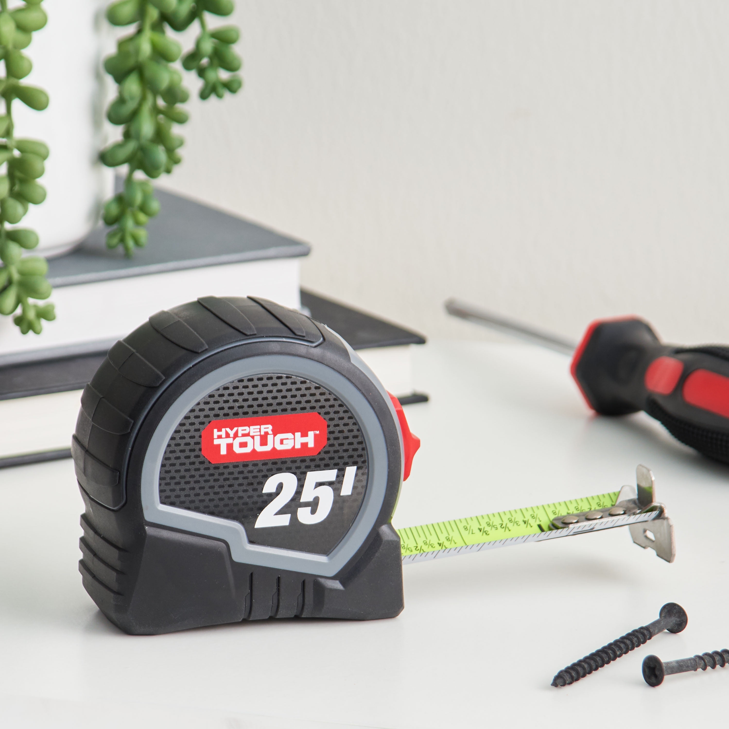 Hyper Tough Wide Blade Steel Tape Measure (Grey, 25 ft) 6gosw