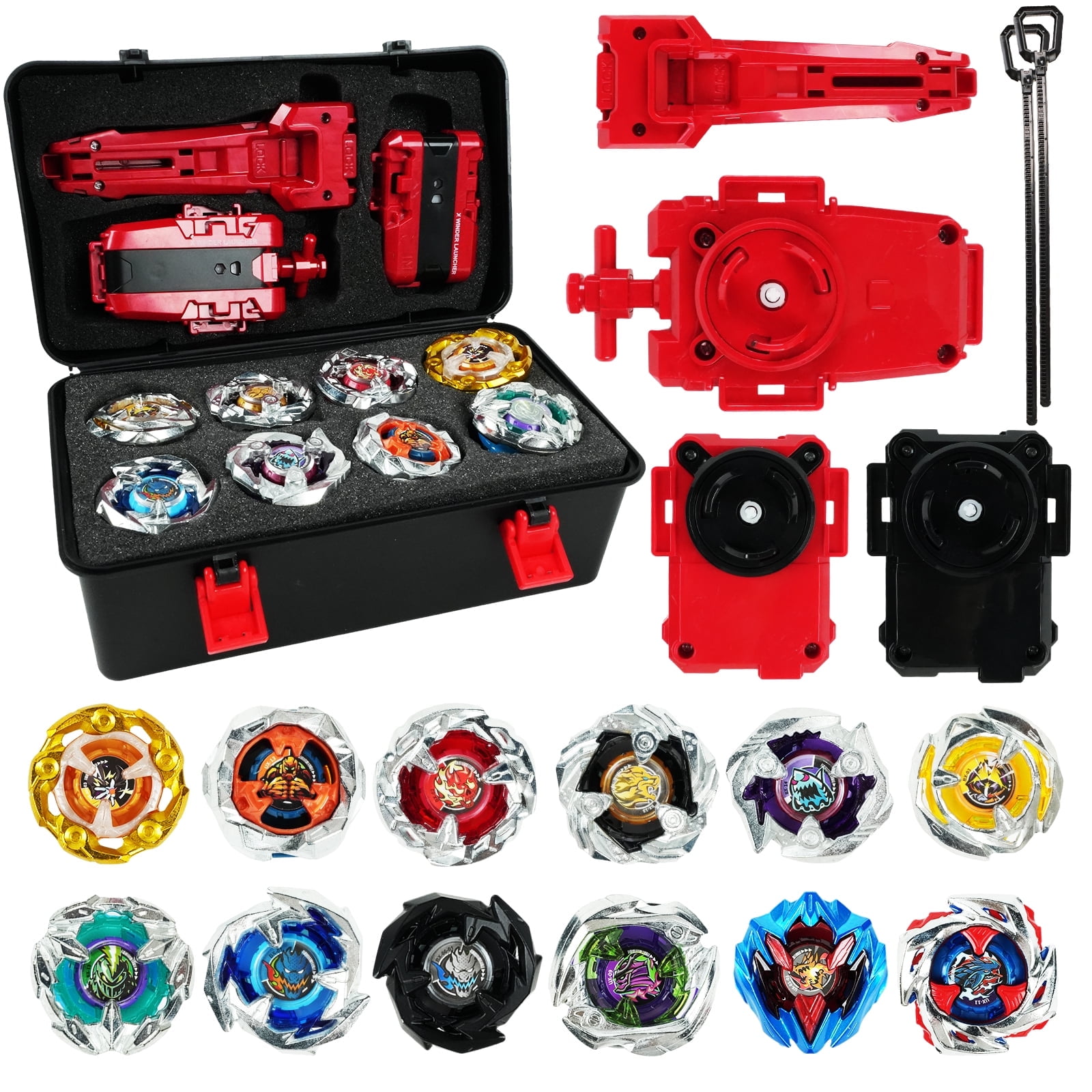 Jaawind Spinning Top Battle Set with 12 Tops, 3 Launchers, and Storage Case (16 Piece Set) 2zgww