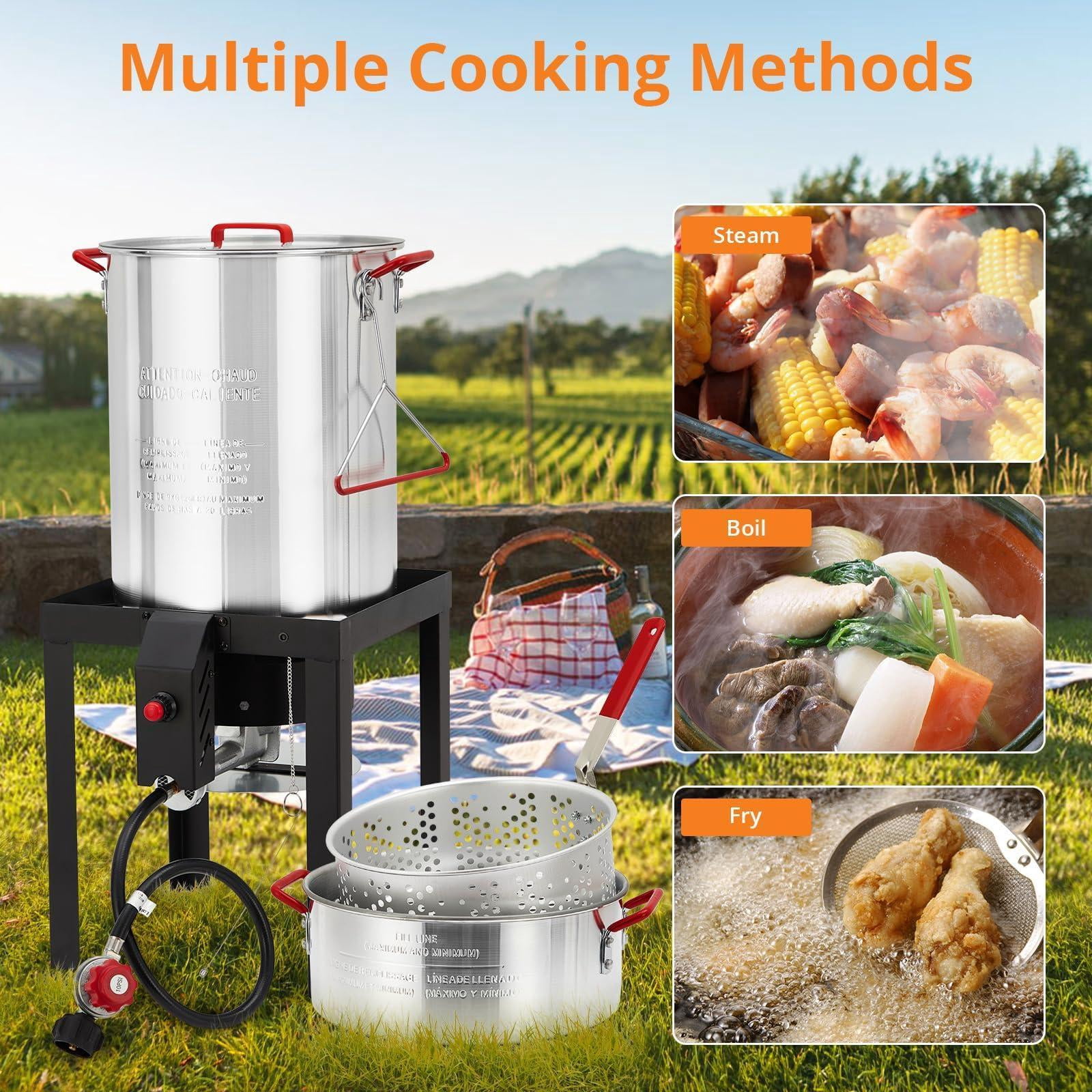 Outdoor Gourmet Propane Turkey and Seafood Fryer Kit (30QT and 10QT Dual Pot Set) ealm2