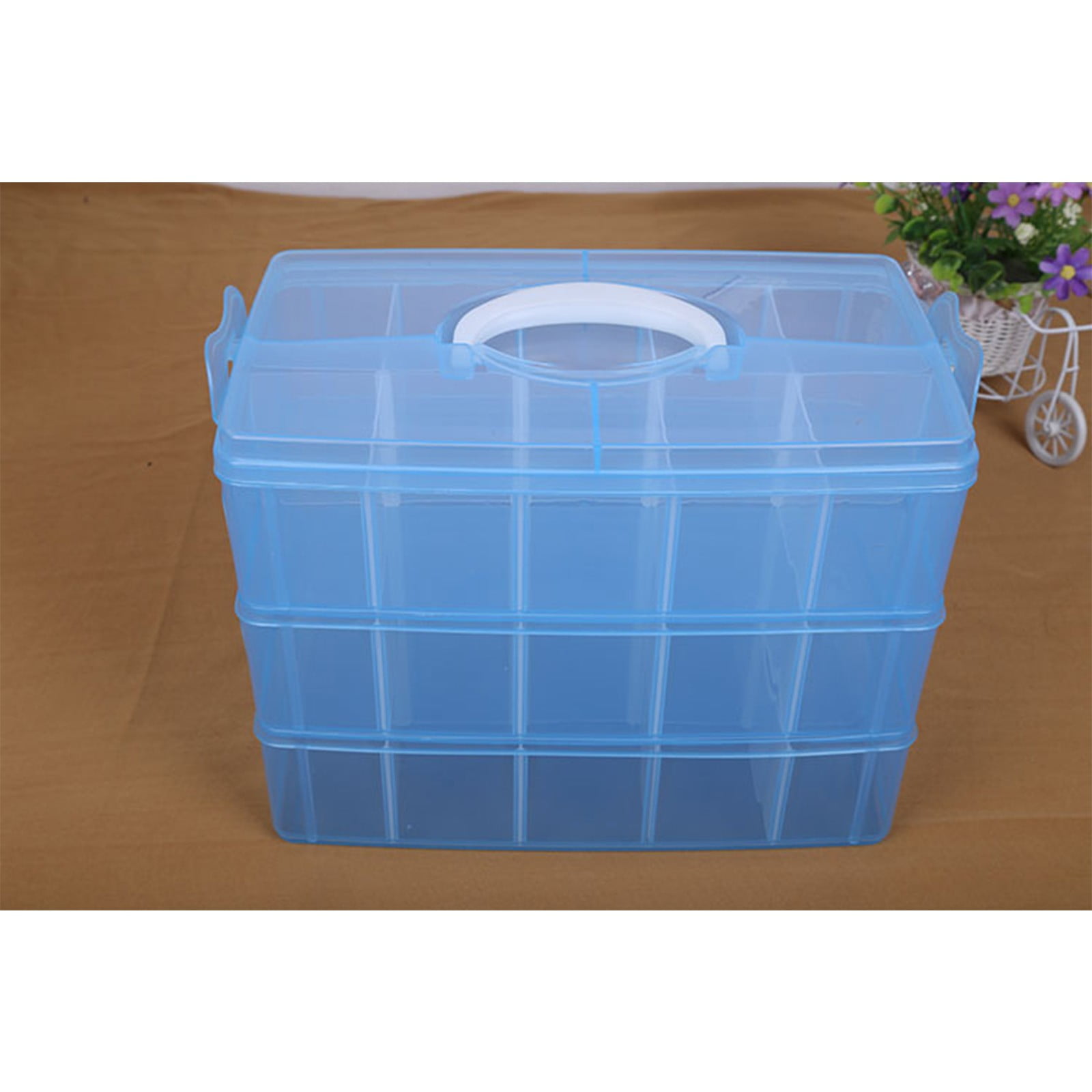 Loetky 30-Compartment Plastic Storage Organizer with Transparent Lid (Clear, 10.5 in x 6.5 in x 2.5 in) bvttp
