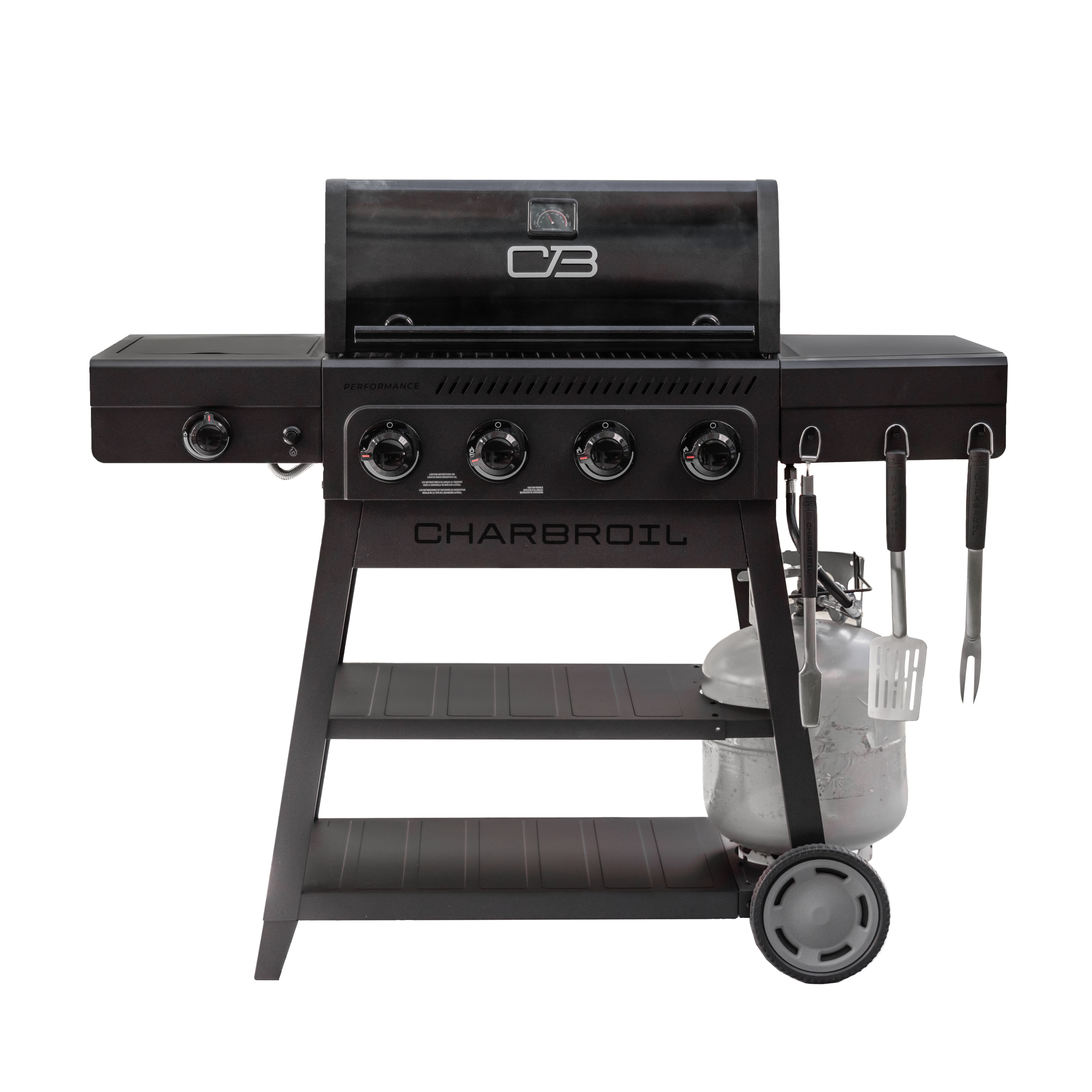 Charbroil FlavorMax Gas Grill with Warming Rack and Side Burner (Black, 435 sq in) e3x8q