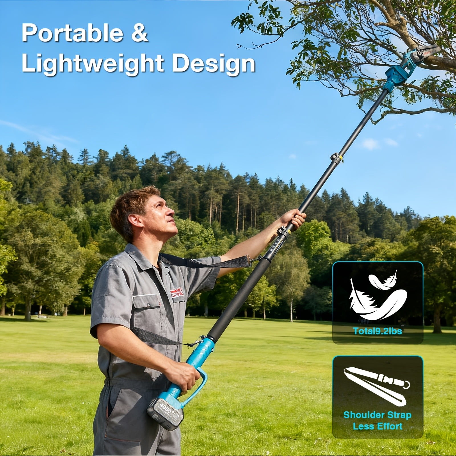 TaskStar 2-in-1 Cordless Pole Saw and Mini Chainsaw, 8 in Electric Handheld Pruning Tool (Blue, 15 ft Reach) j7rzr