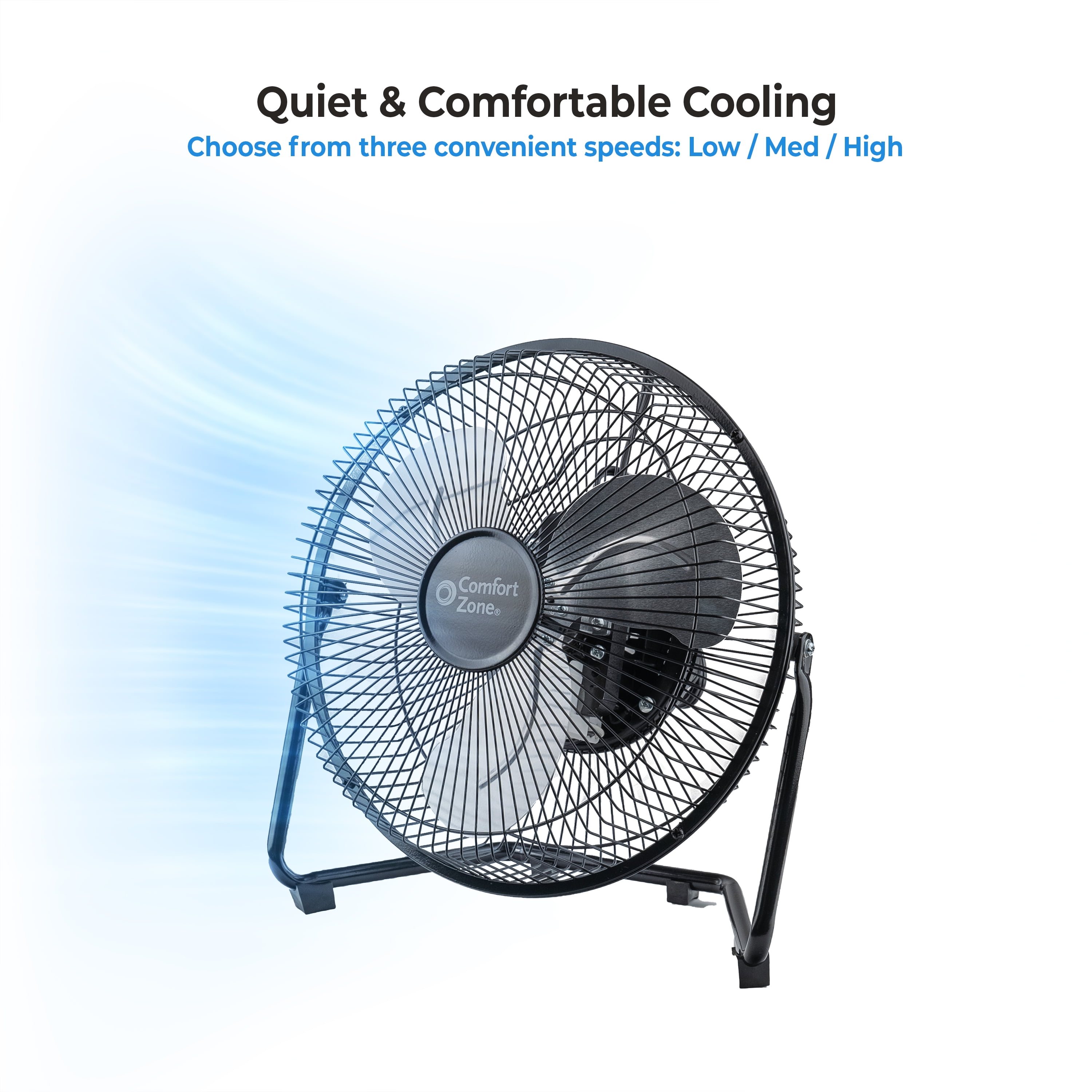 Comfort Zone 9 in. Cradle Floor Fan, 3-Speed Electric Air Circulator with Adjustable Tilt (Black, 11.4 in. Height) 4mppg