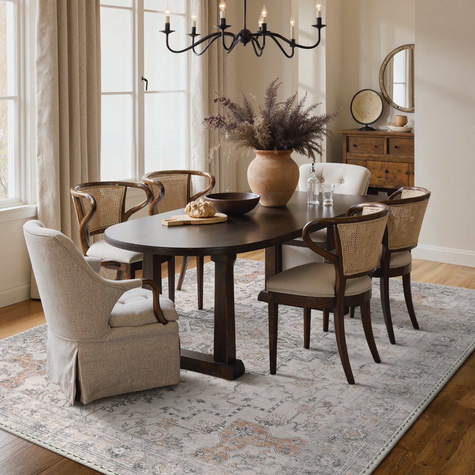 KUETH Modern Area Rug, Machine Washable Non-Slip Low Pile Carpet for Living Room and Bedroom (Light Taupe Brown, 8 ft x 10 ft) f6vvg
