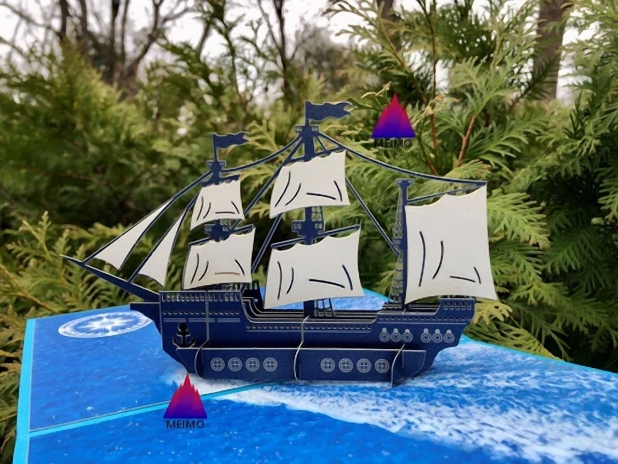 VAULT 3D Pop Up Greeting Card Sailing Ship Ocean Theme for Birthday Vacation Adventure (1 Count) 1qrxi
