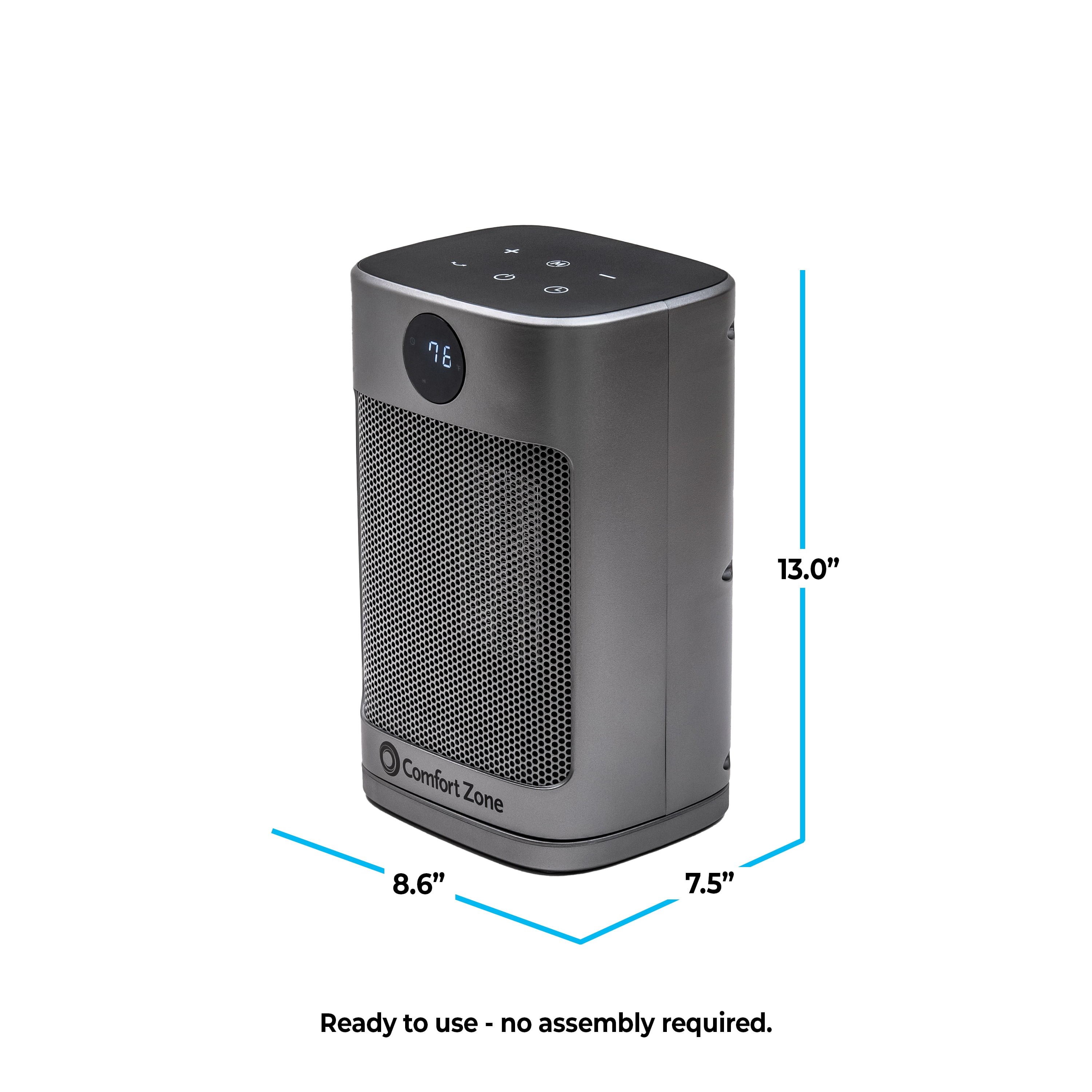 Comfort Zone Oscillating Desktop Space Heater with Remote and Thermostat (Silver, 10 in) wwi6r
