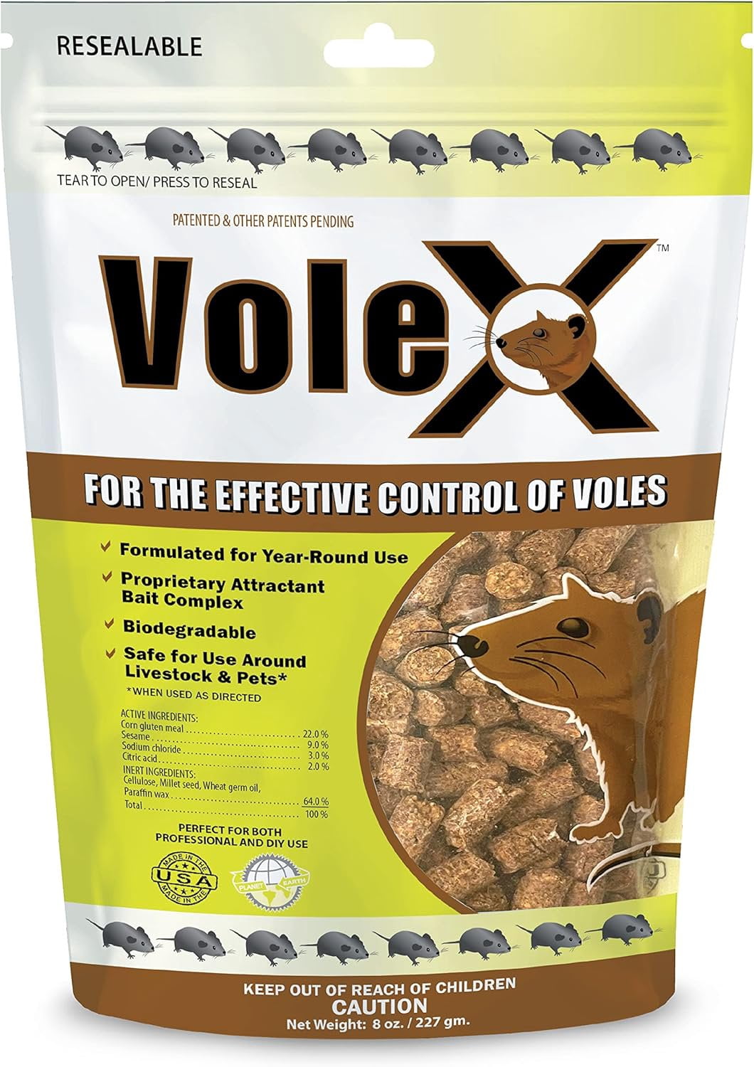 VoleX Vole Killer and Repellent Bait Pellets (Natural Mechanical Action, 8 oz) rzv69