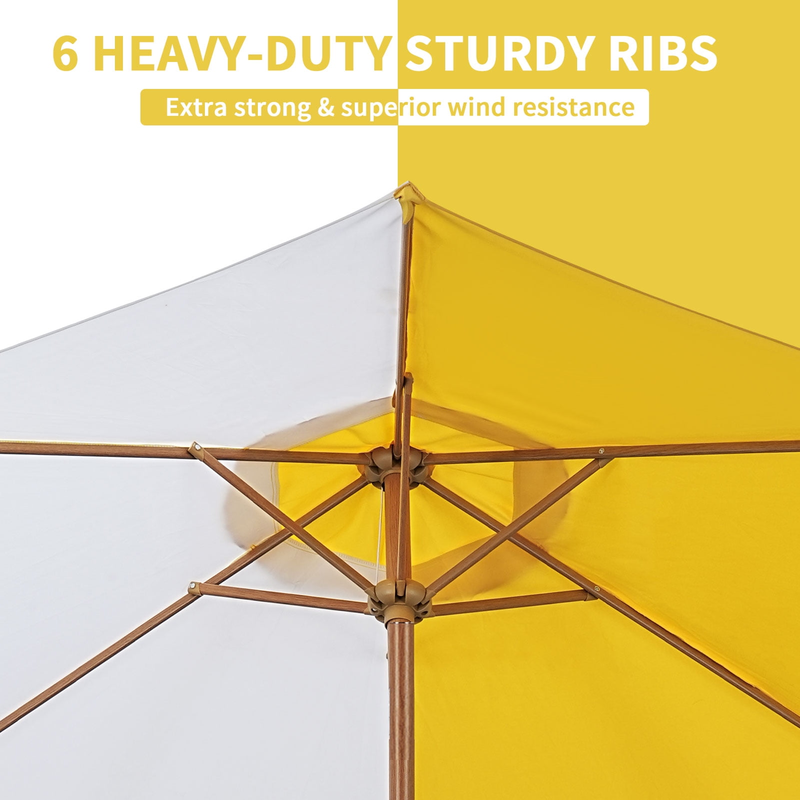 Ainfox 7.5 ft Round Market Patio Umbrella, UV-Resistant Outdoor Shade (Yellow/White Stripe, 7.5 ft) f32g9