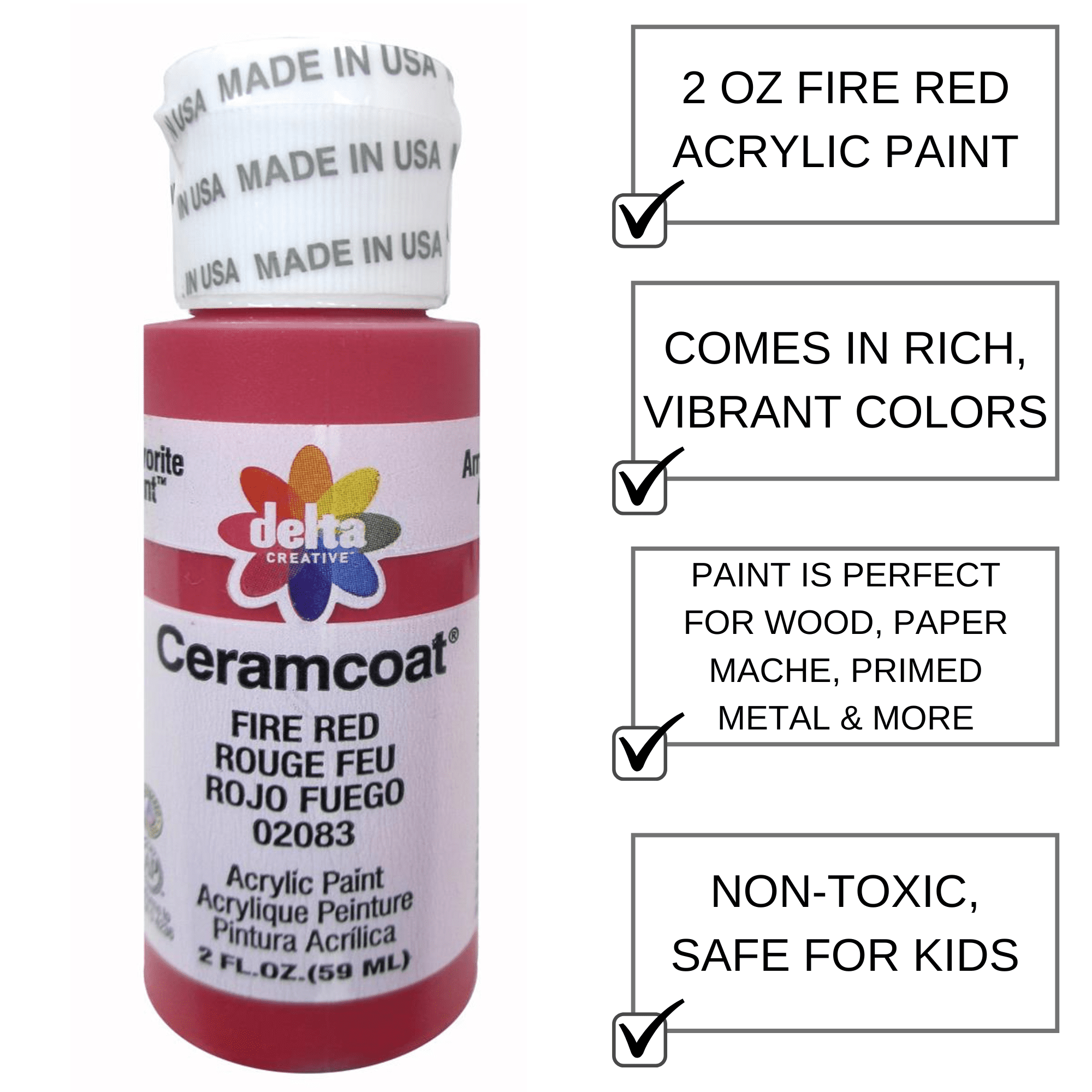 Delta Creative Ceramcoat Acrylic Paint, Matte Finish for Arts and Crafts (Fire Red, 2 fl oz) 1k4in