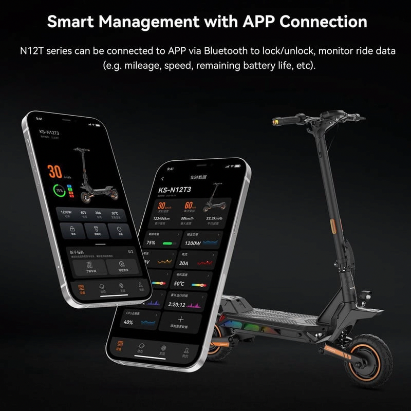 KINGSONG N12T3 Electric Scooter for Adults, Powerful 3000W Motor, Dual Suspension, Foldable Design (Black, 10 in) rabg2