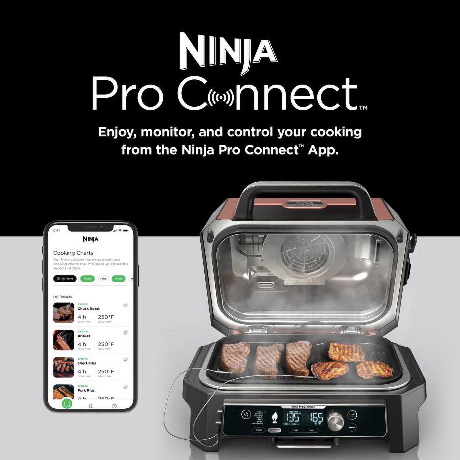Ninja Woodfire Outdoor Electric Grill and Smoker (Rust, 18 in) 9vxft