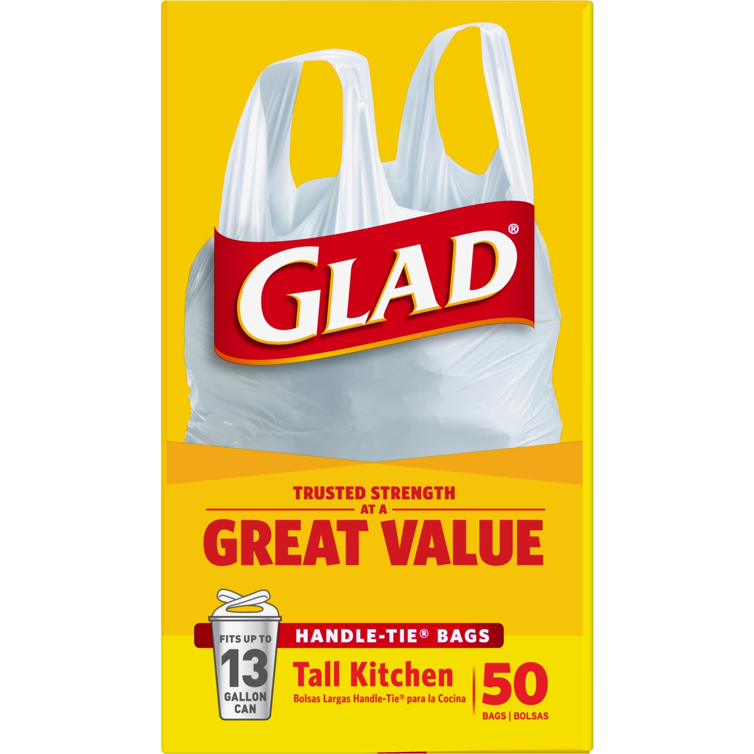 Glad Tall Kitchen Trash Bags with Handle-Tie Closure (White, 50 ct) rencv