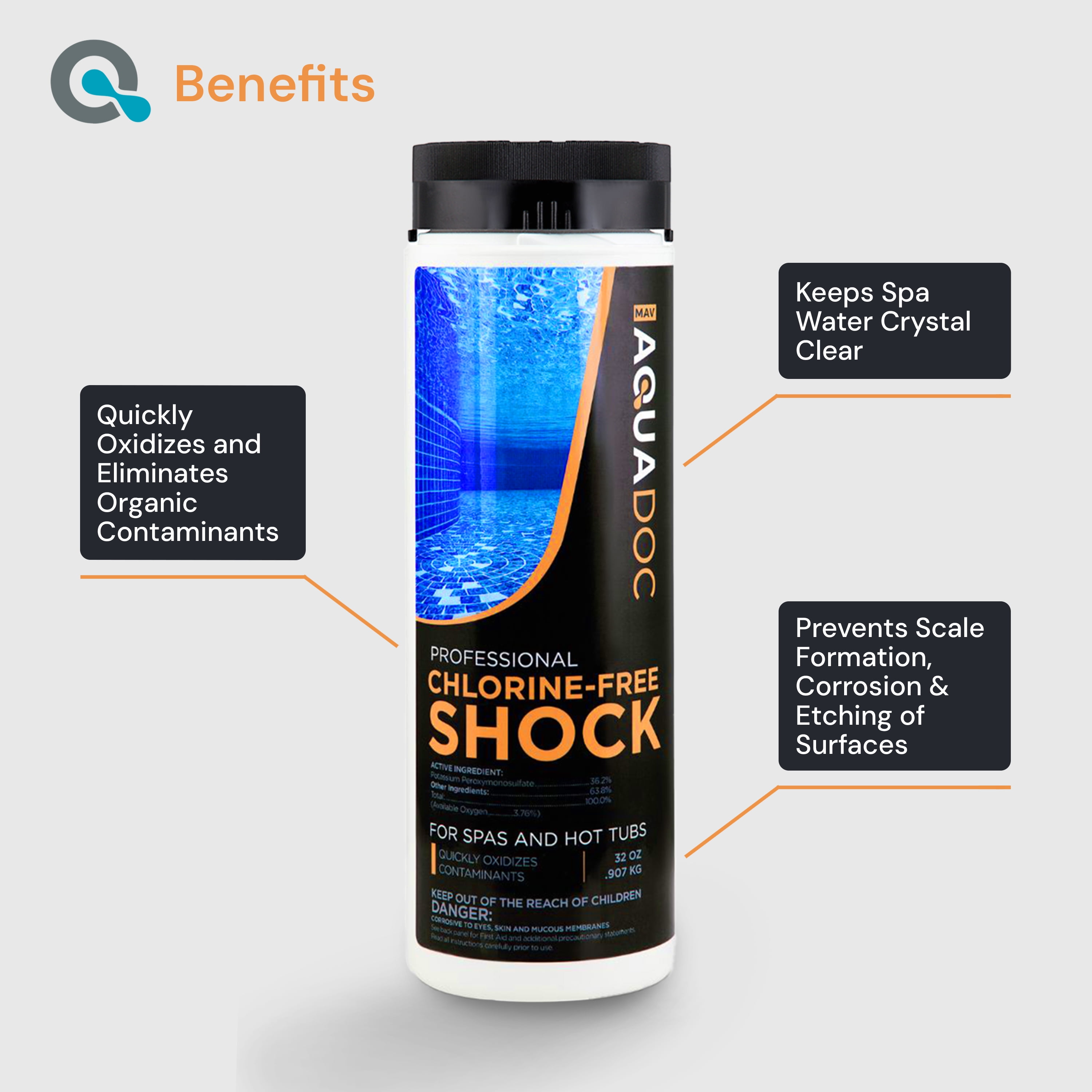 AquaDoc Non-Chlorine Spa Shock, Chlorine-Free Hot Tub Treatment & Oxidizer (32 oz) 0yhir