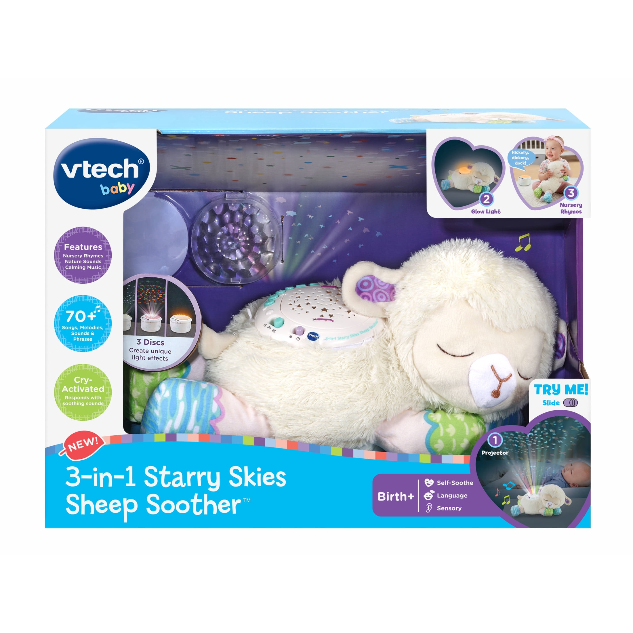 VTech Baby 3-in-1 Starry Skies Sheep Soother Plush Toy (White/Blue) 9zp3l