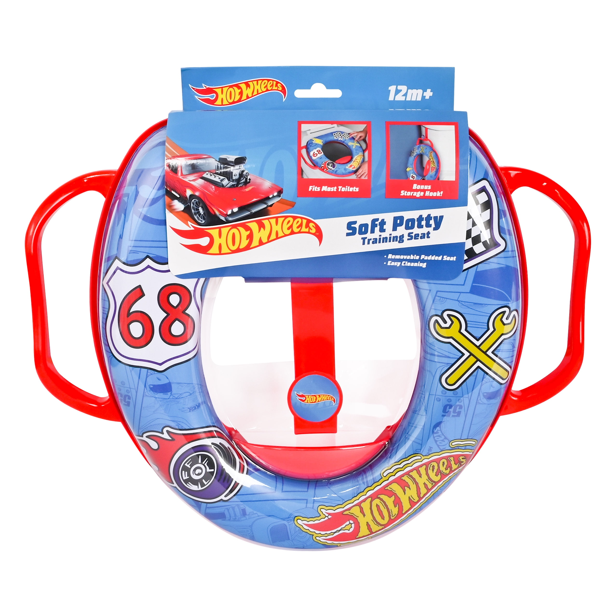 Hot Wheels Soft Potty Training Seat with Non-Slip Handles and Splash Guard (White, Standard Size) py8dq