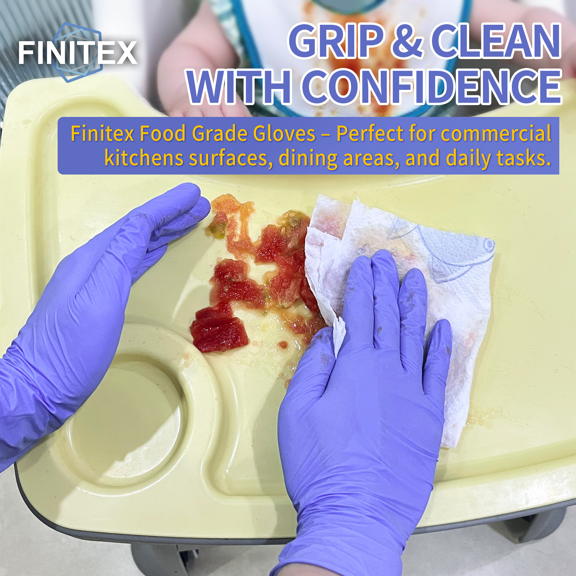 FINITEX Nitrile Disposable Gloves, Food Grade, Latex-Free, Hypoallergenic, Micro-Roughened Grip (Blue, Large, 200 Count) q73v6