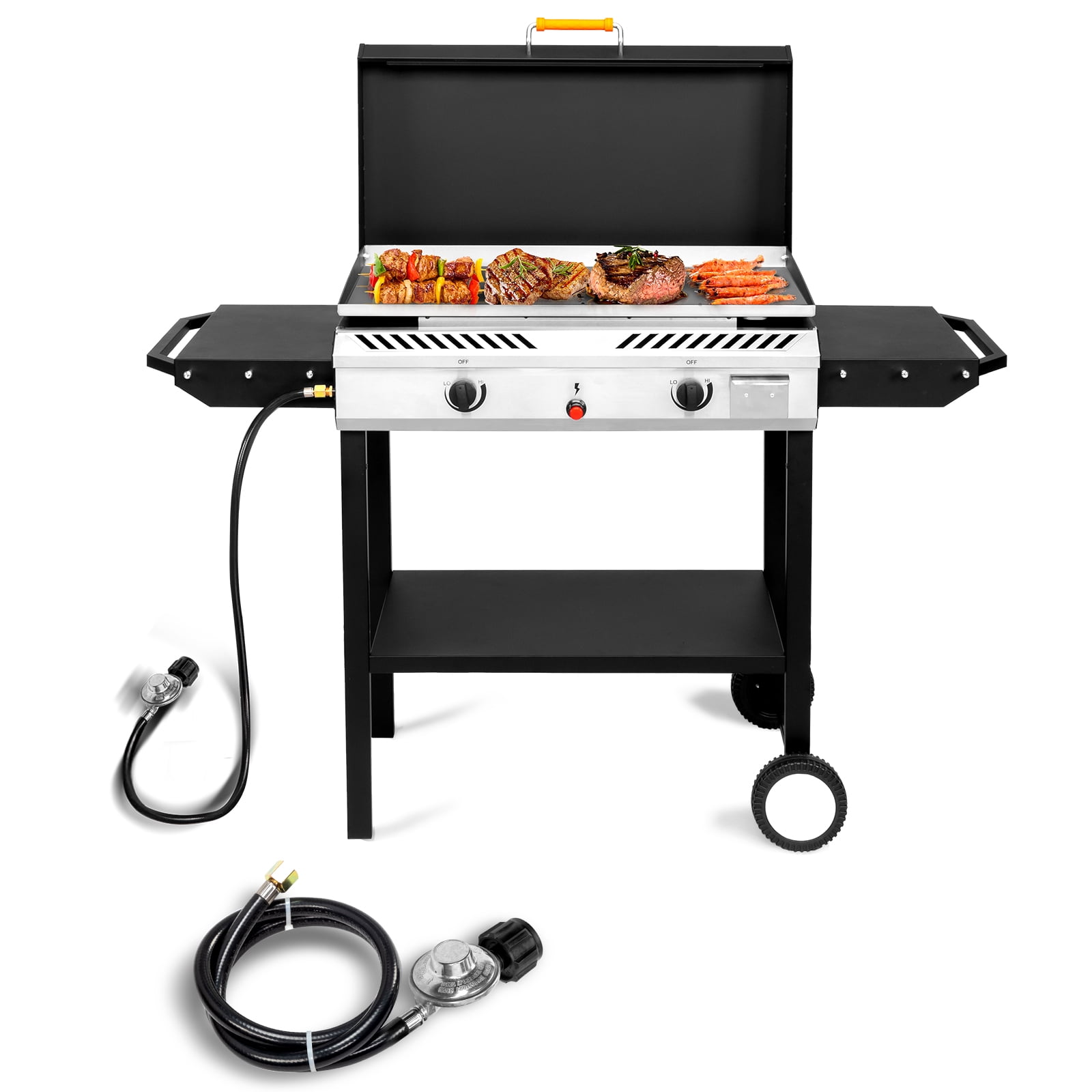 Zintown 2-Burner Outdoor Propane Gas Griddle with Portable Pan and Lid (Black, 54.5 in x 19.5 in x 38.5 in) bdngi