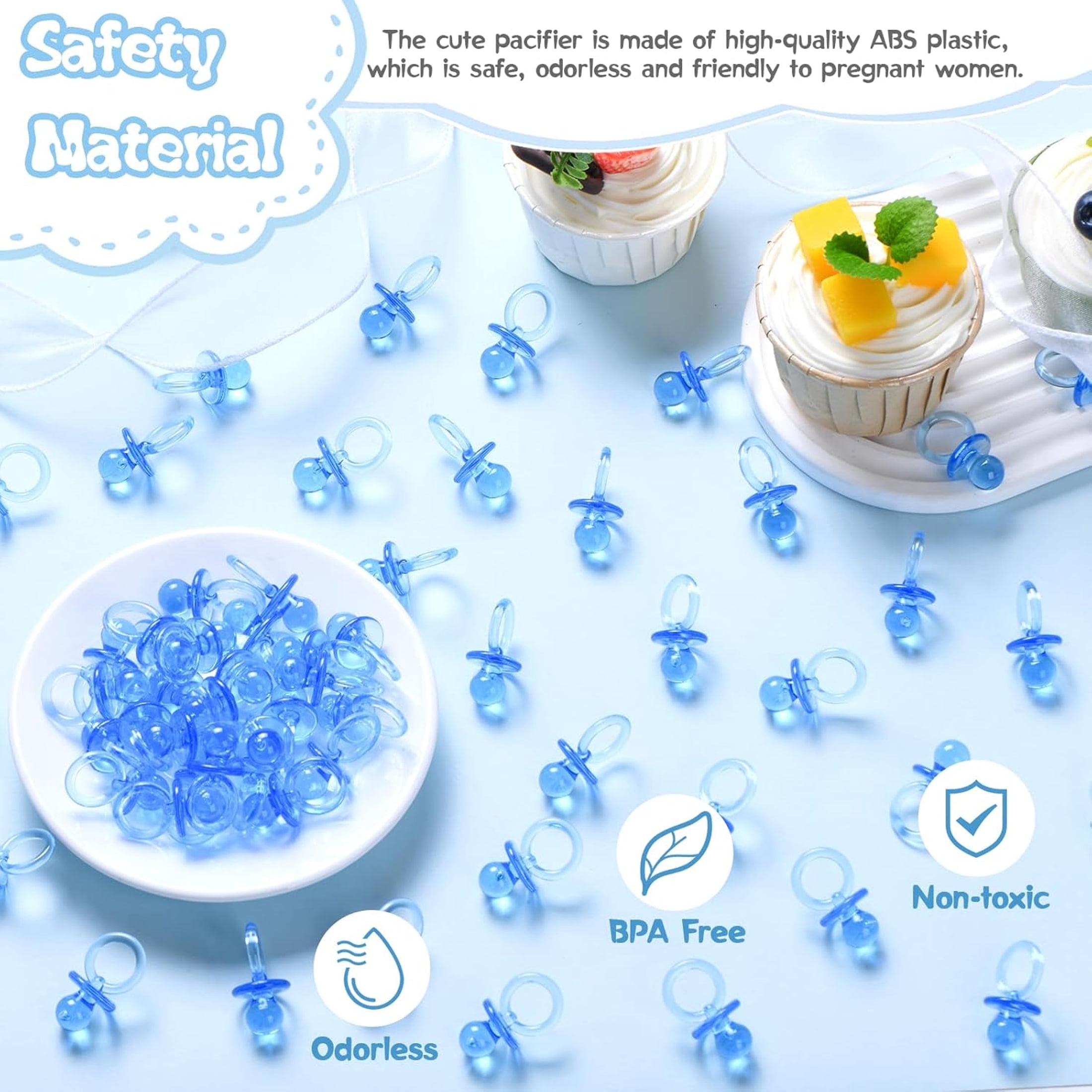 BESTSKY Mini Pacifier Party Favors for Baby Shower Games (Blue, 50 Pack, 1.25 in) tsi0o