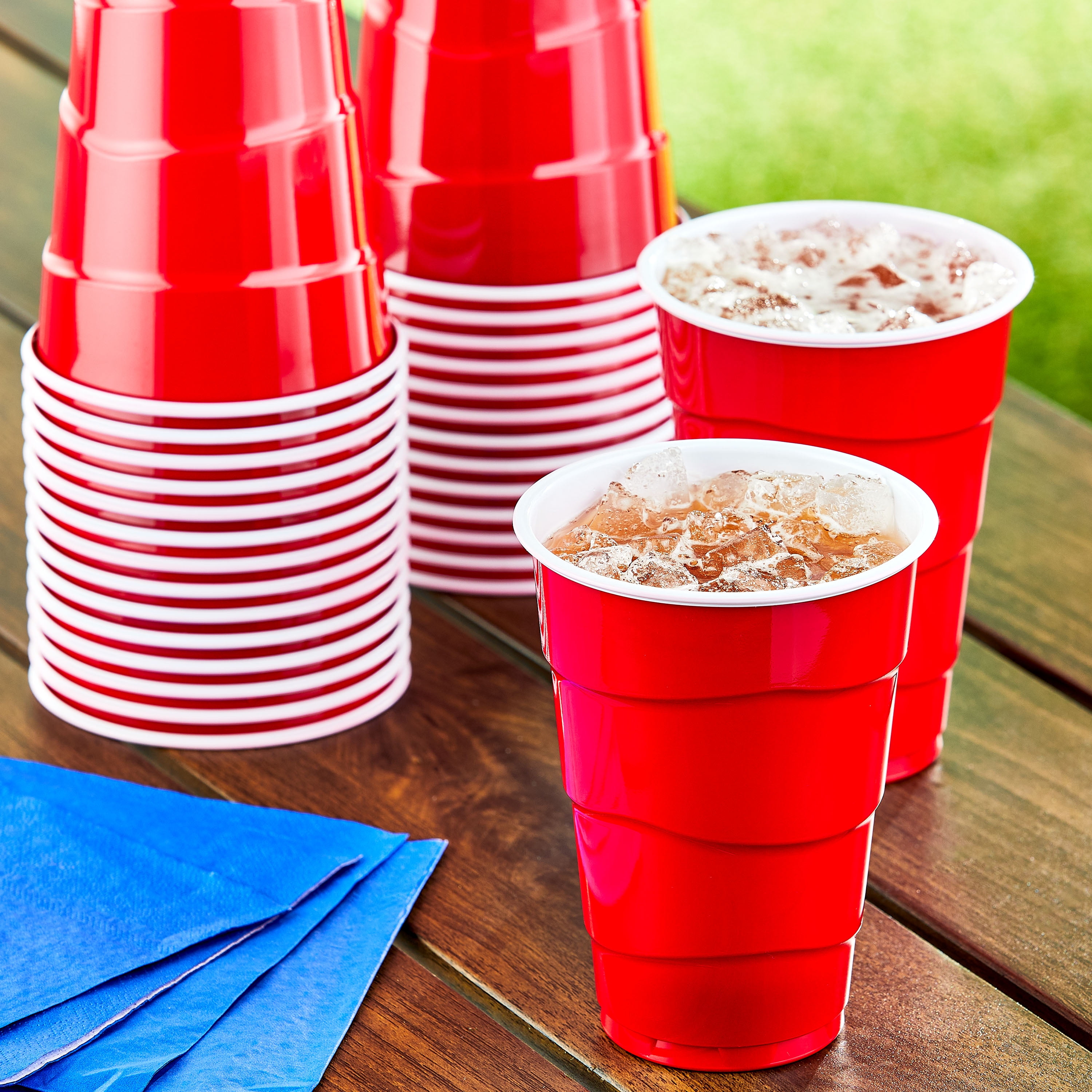 Great Value Disposable Plastic Party Cups, Durable Ridged Grip Design (Red, 18 oz, 100 Count) 125vr