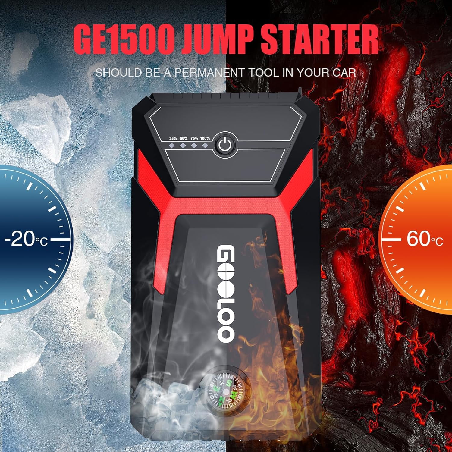 Gooloo 1500A Peak 12V Portable Car Jump Starter and Battery Booster Pack (Black, 1500A) wdod4