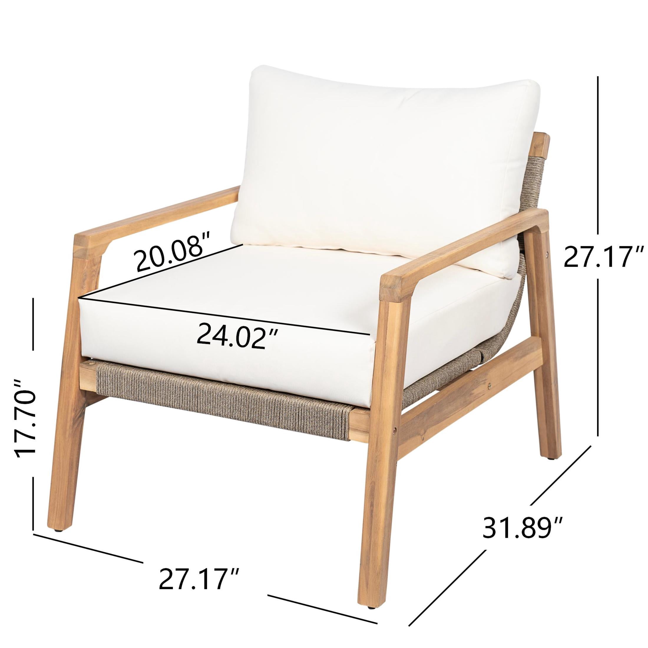Christopher Knight Home Rustic Outdoor Acacia Wood Club Chair with Curved Rope Back (White, 31.89 in D x 27.17 in W x 27.17 in H) o25g5