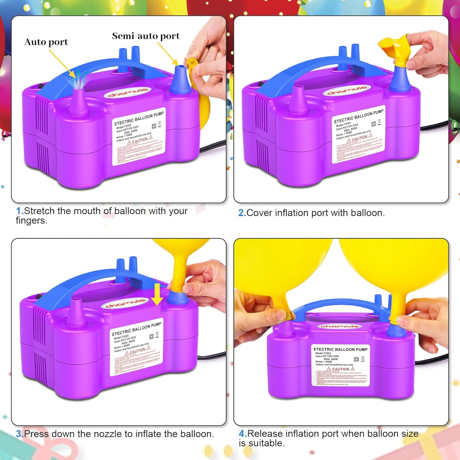 Chamvis Electric Balloon Pump, Portable Dual-Nozzle Air Blower for Party Decorations (6.7 in x 4.3 in x 4 in) no96y