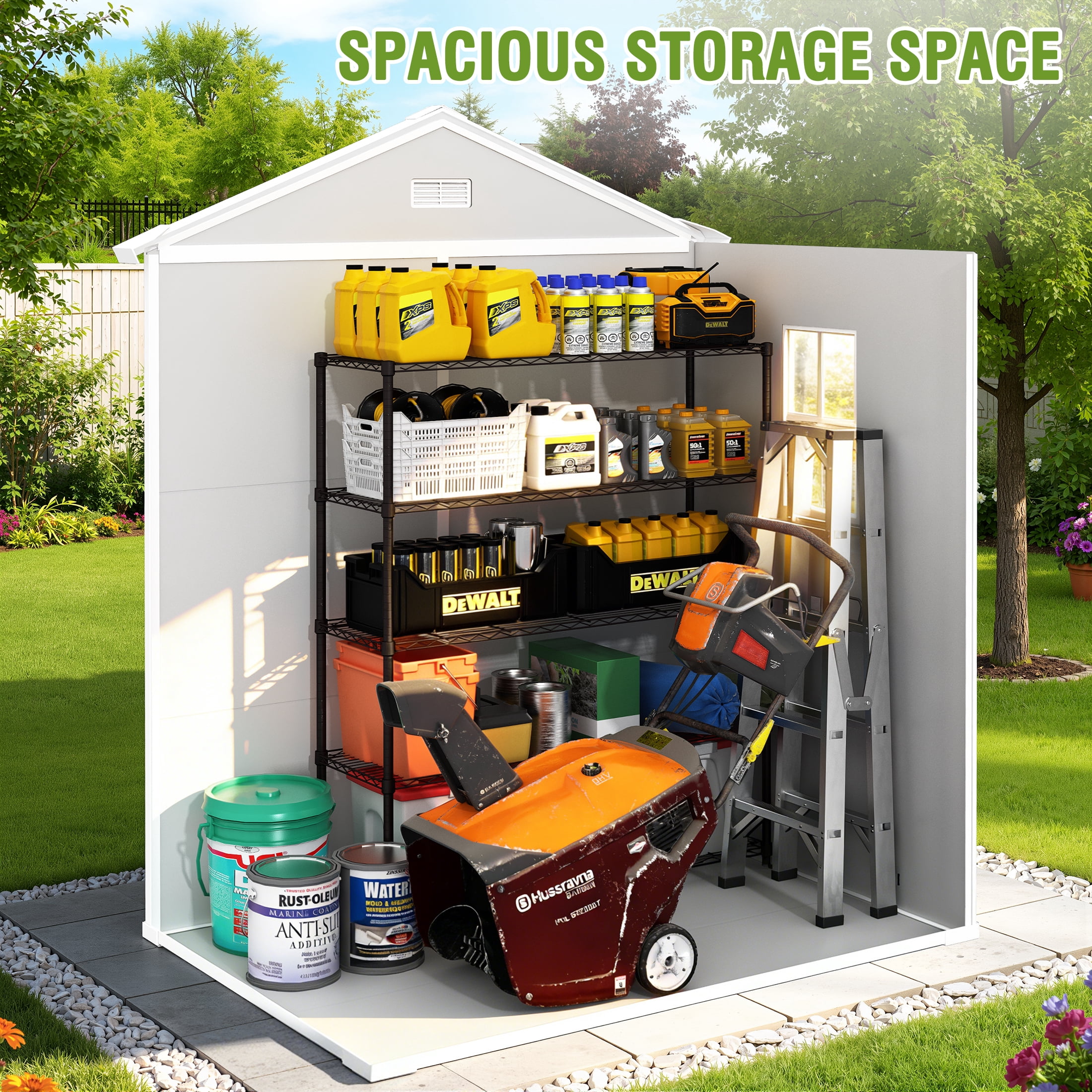 Enyopro Outdoor Storage Shed, All-Weather Resin Tool Shed with Floor and Double Lockable Doors (Grey, 6 ft x 4.4 ft) 6po0j