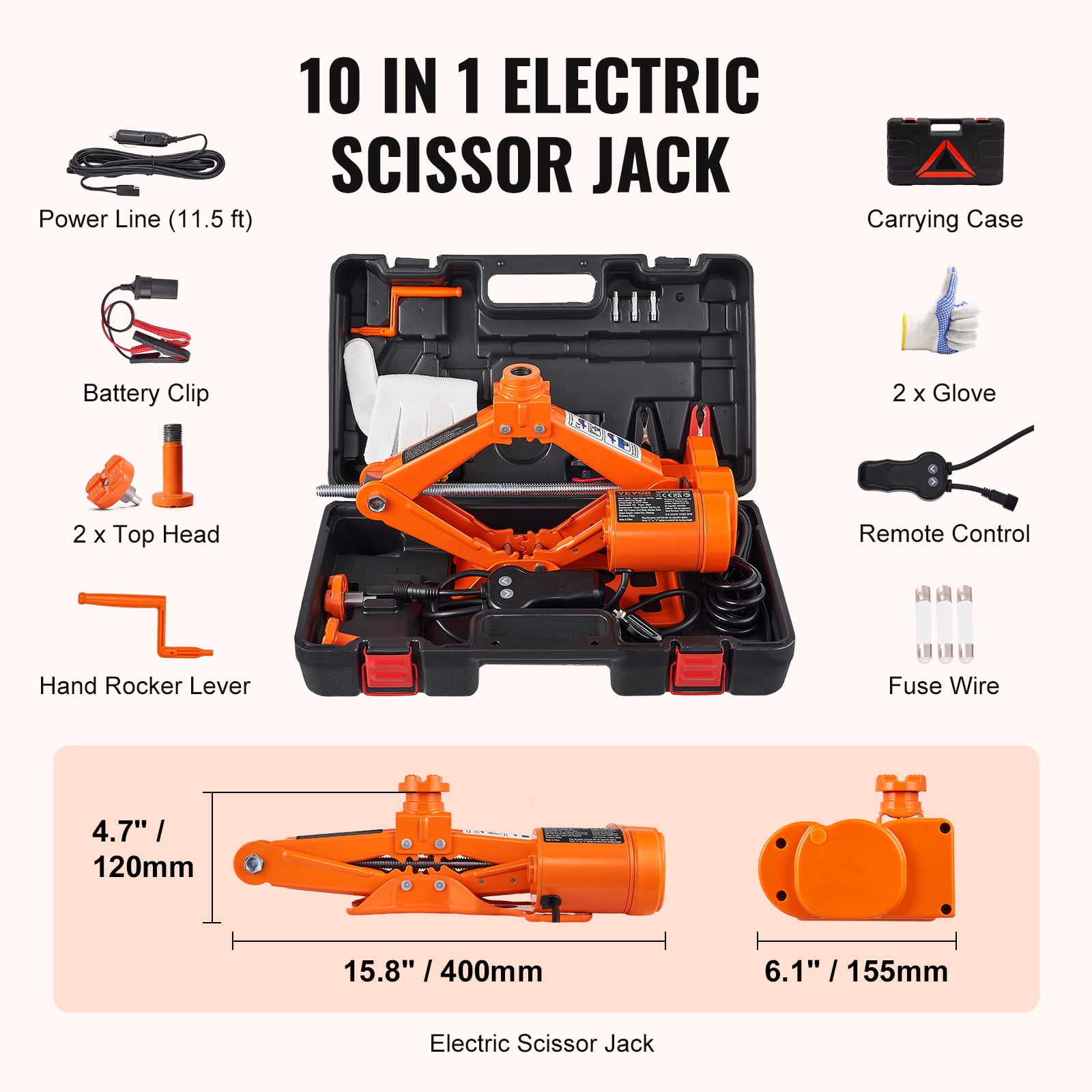 VEVOR Electric Car Jack (3 Ton, Orange) Heavy-Duty Automatic Scissor Lift for SUV and Sedan 07hv5