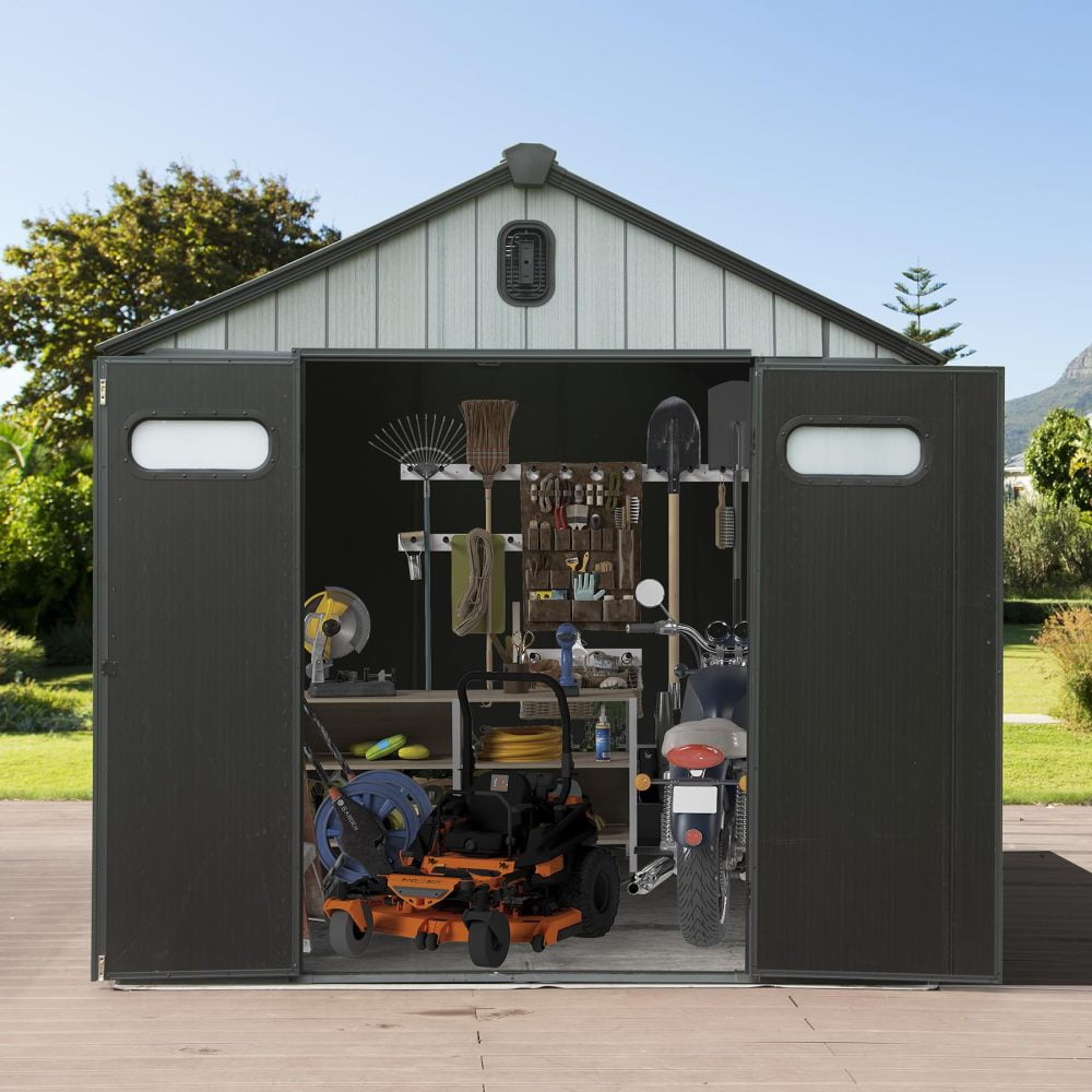 Generic 8x6 ft Resin Outdoor Storage Shed, Waterproof Lawn Equipment & Bike Shelter (Grey, 8x6 ft) 4m5o3