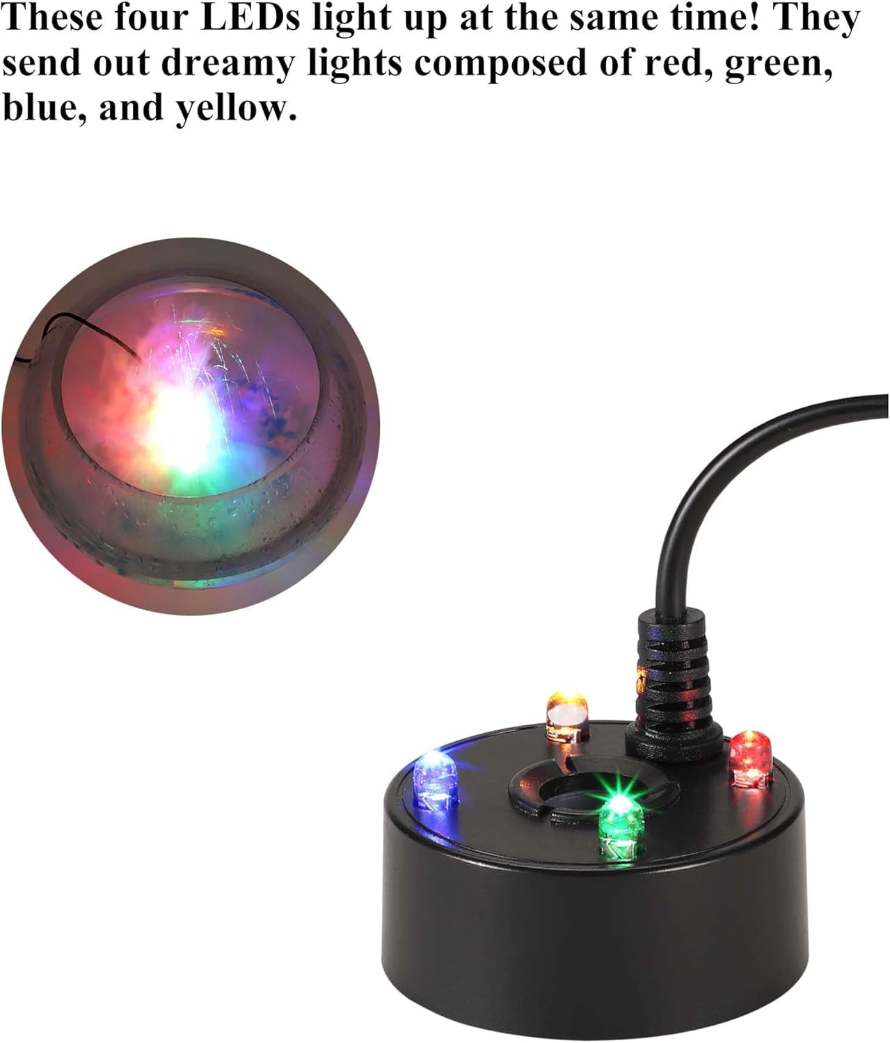 Homenana Ultrasonic Mist Maker with 4 LED Lights, Portable Fogger for Indoor Fountains and Reptile Habitats (Black, 1.85 in x 1.85 in x 0.98 in) i14i2