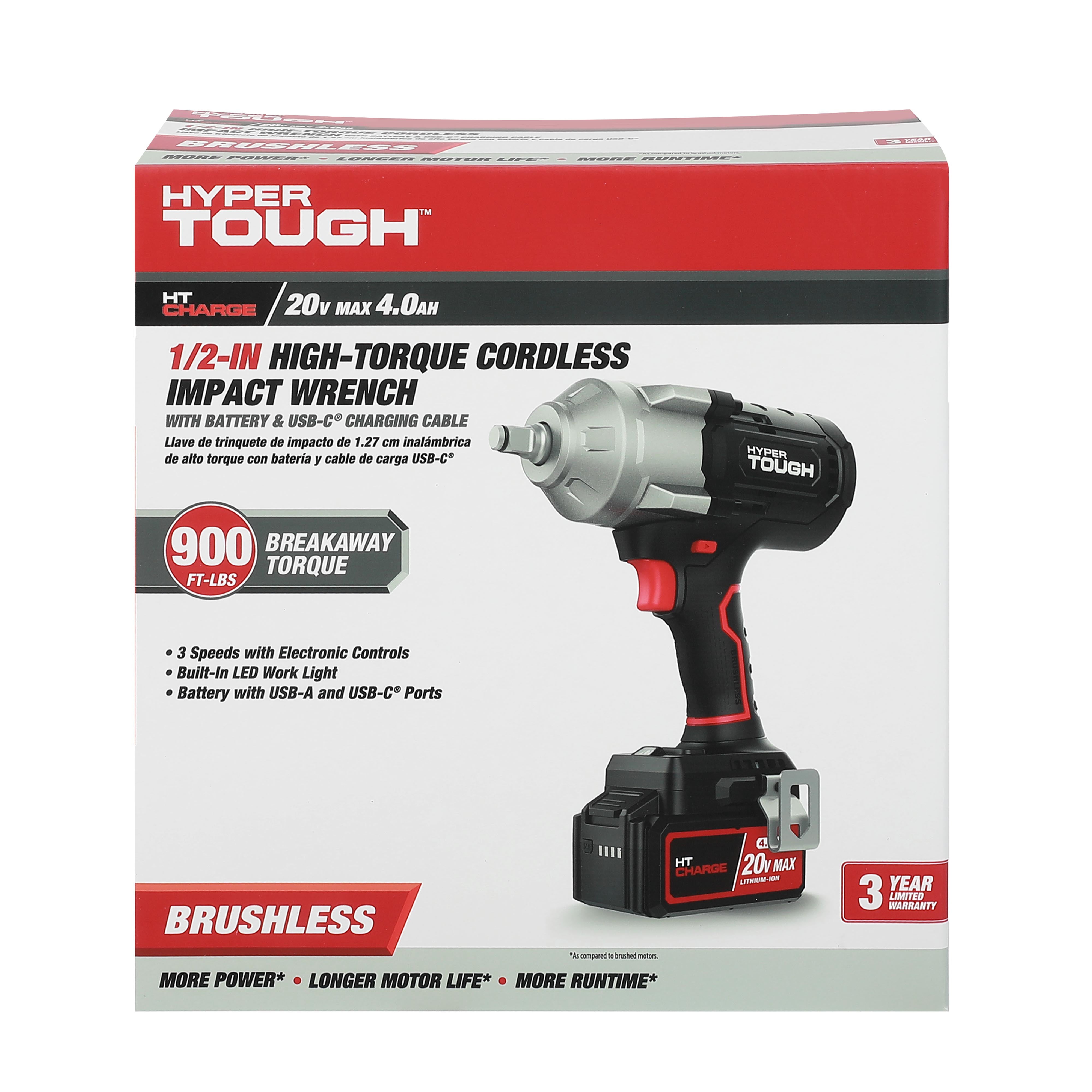 Hyper Tough 20V Brushless Cordless Impact Wrench (Black, 1/2-in Drive) 8qikx