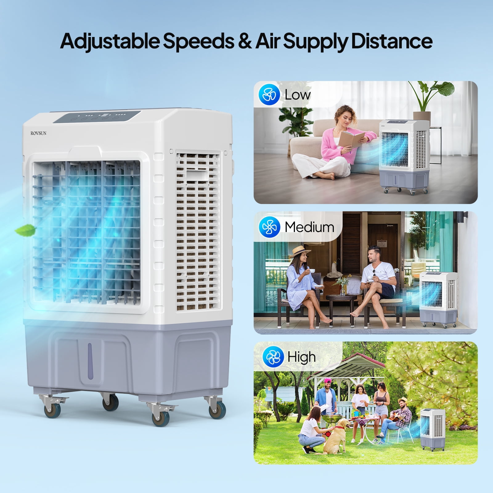 VINGLI Portable Evaporative Air Cooler, 3-in-1 Cooling Fan with 40L Water Tank (White, 1 Unit) swmes