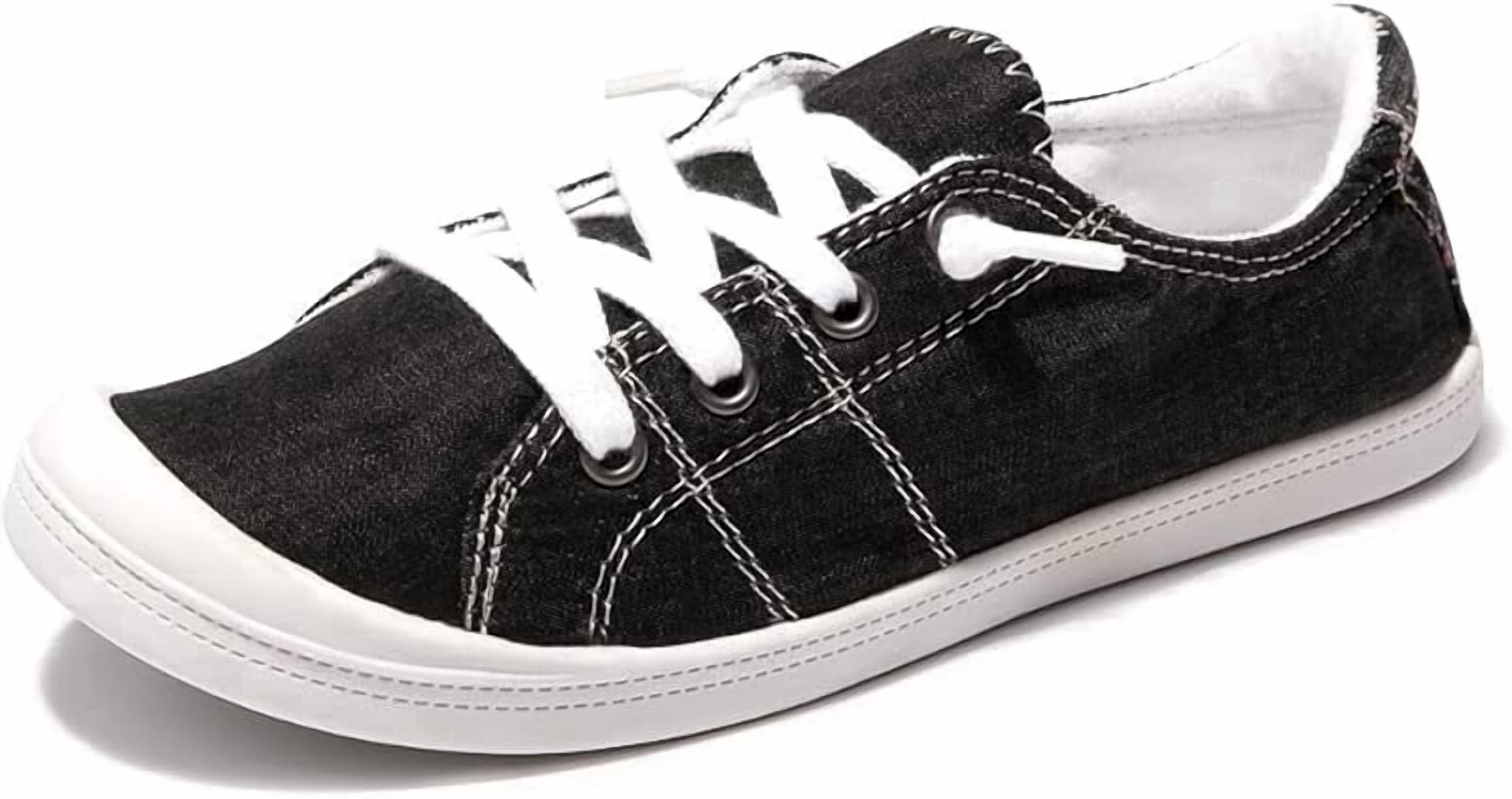 GETJUMP Women's Slip-On Canvas Sneakers Lightweight Low Top Casual Walking Shoes (Black, 8 US) 7xyn6