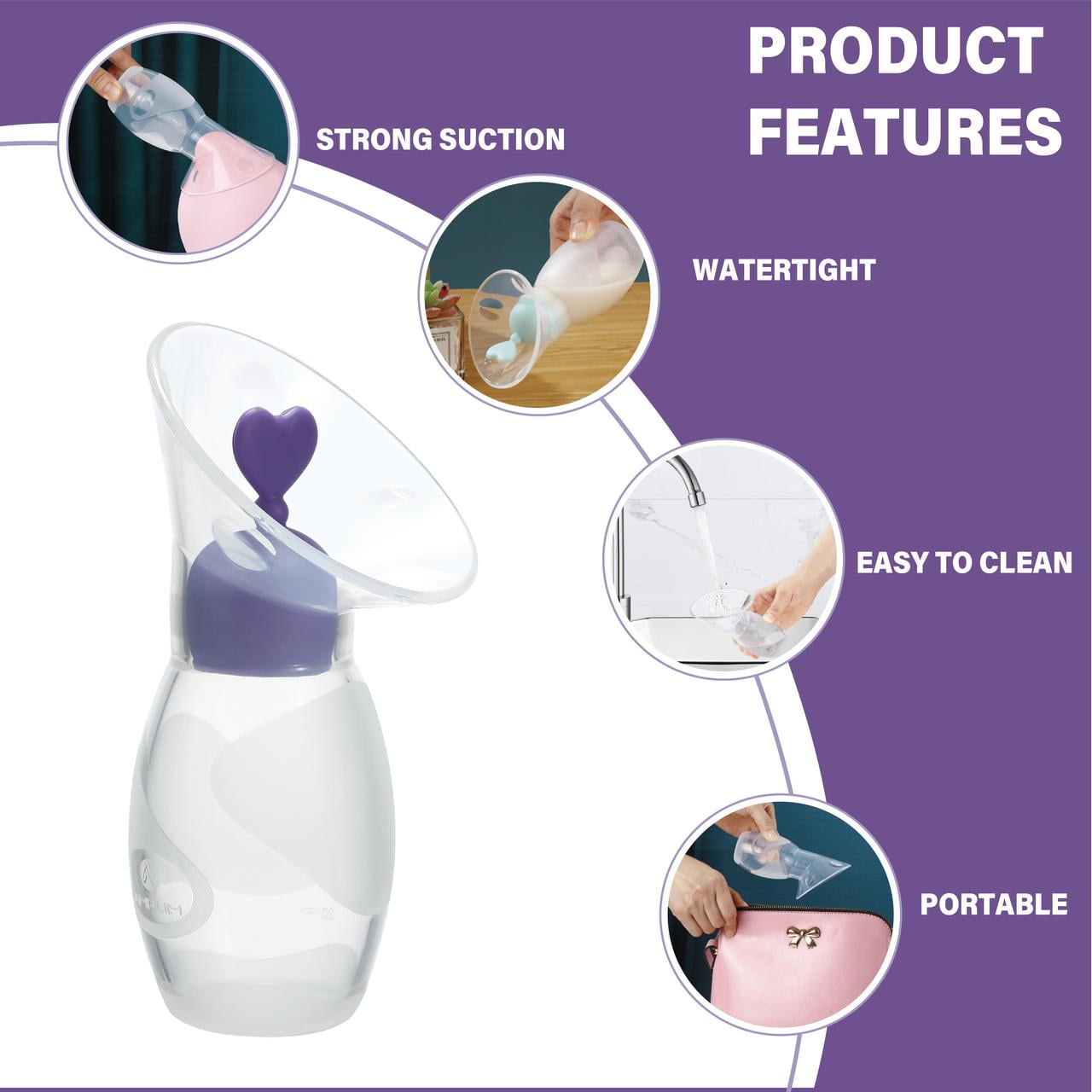 Amplim Manual Silicone Breast Pump, Portable Hand-Operated Milk Collector (Clear, 4 oz) xfqg9