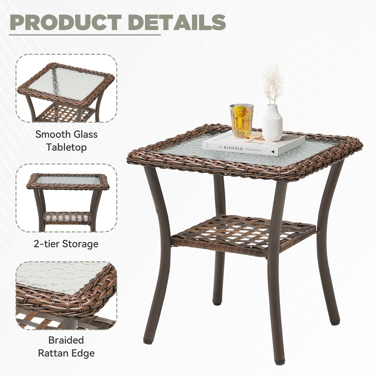 Arnahaishe 3-Piece Outdoor Wicker Patio Bistro Set, Swivel Rocker Chairs with Side Table (Beige, 3-Piece Set) mpihr