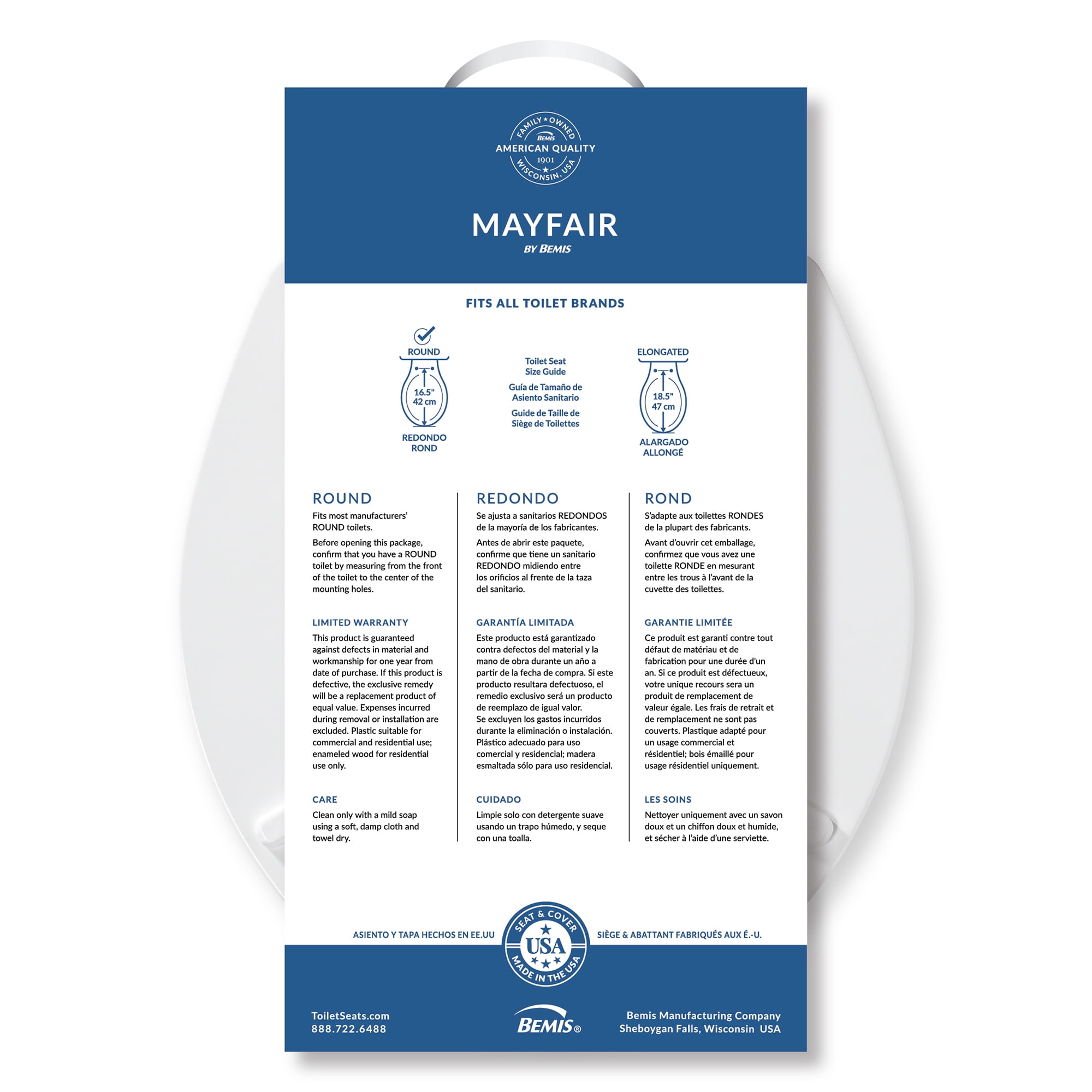 Mayfair Lannon Slow Close Round Enameled Wood Toilet Seat (White, Round) rpjpy