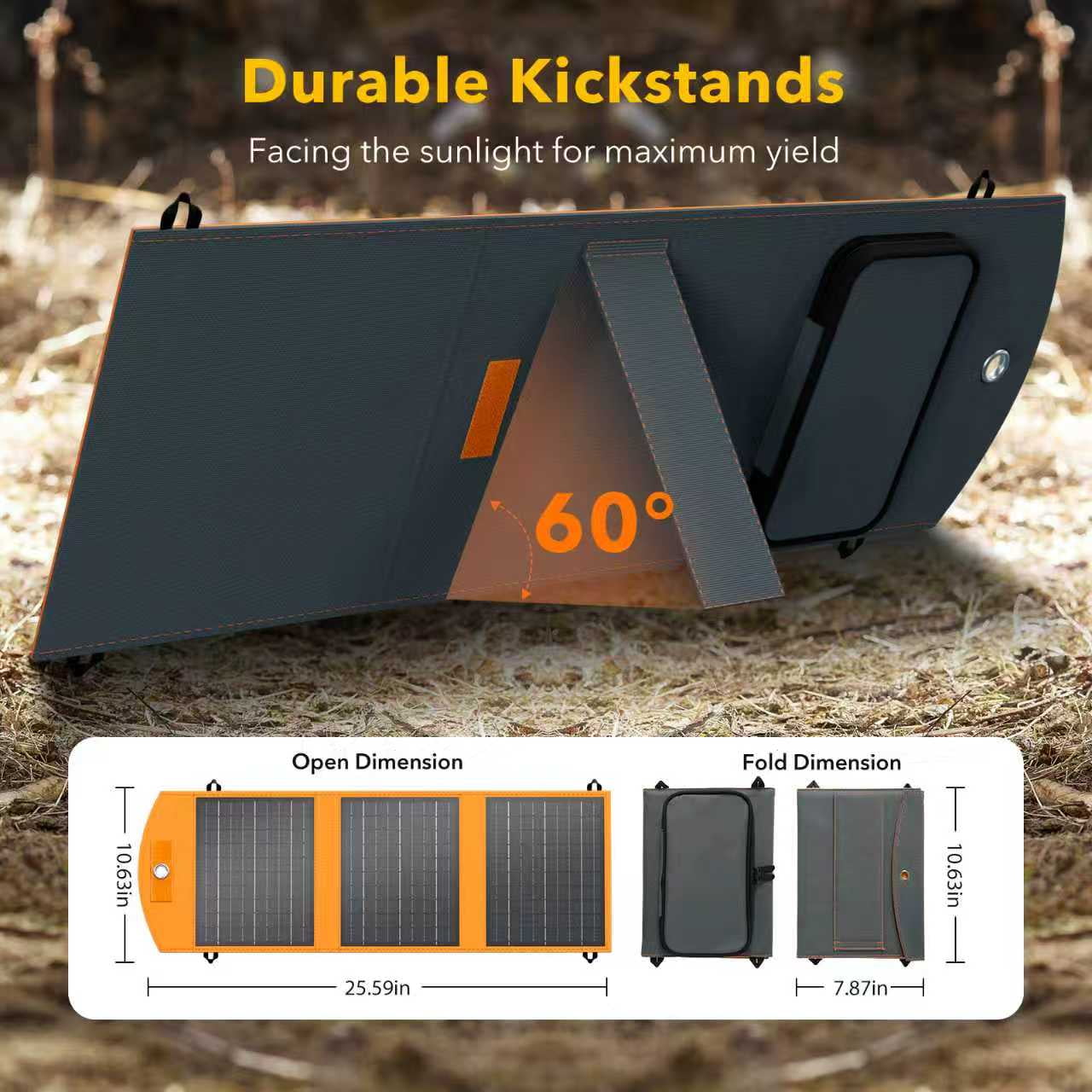 Yelomin 30W Portable Solar Panel Charger Foldable Waterproof Power Station with USB and Type-C Ports (Black, 2.4 lb) f1e5o