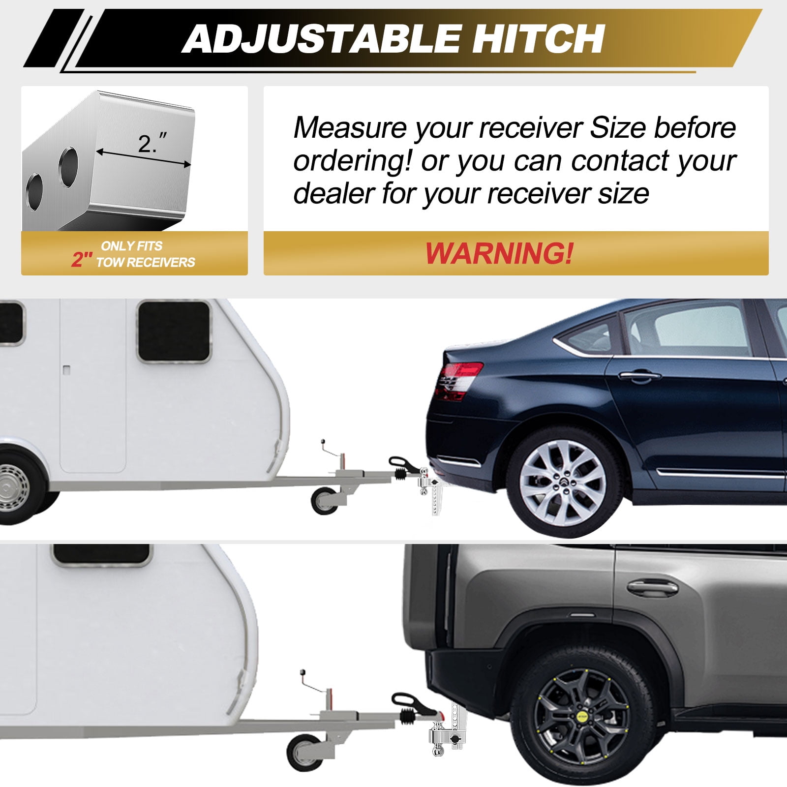 Crtynell Adjustable Trailer Hitch (2 in Receiver, 8 in Drop/Rise, 12,500 lb Capacity, Aluminum, Includes 3 Tow Balls and Locks) oy3mx