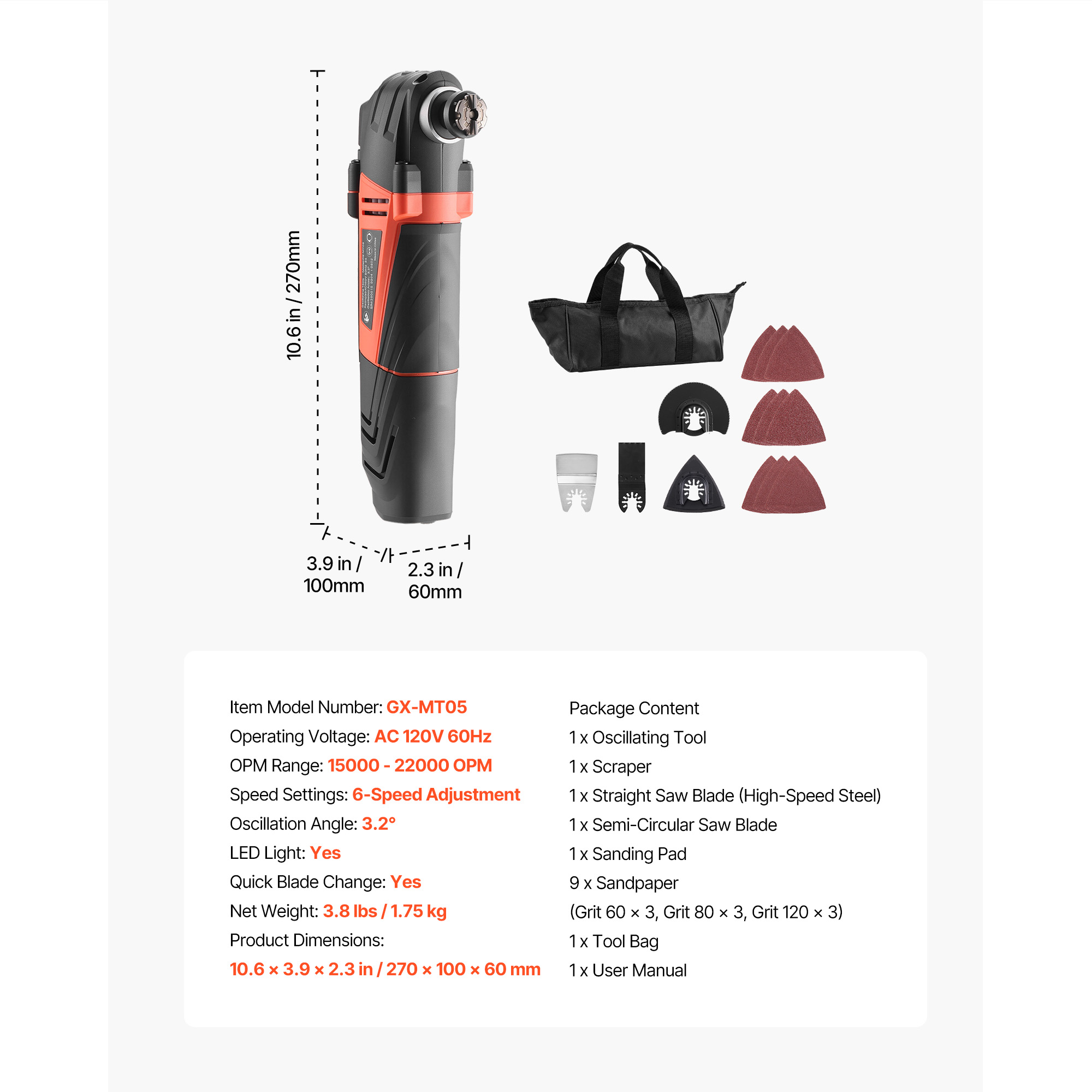 KFFKFF Corded Oscillating Multi-Tool, 3-Amp Variable Speed Power Tool with 13-Piece Accessory Set (Black, 13-Piece) cn0bj
