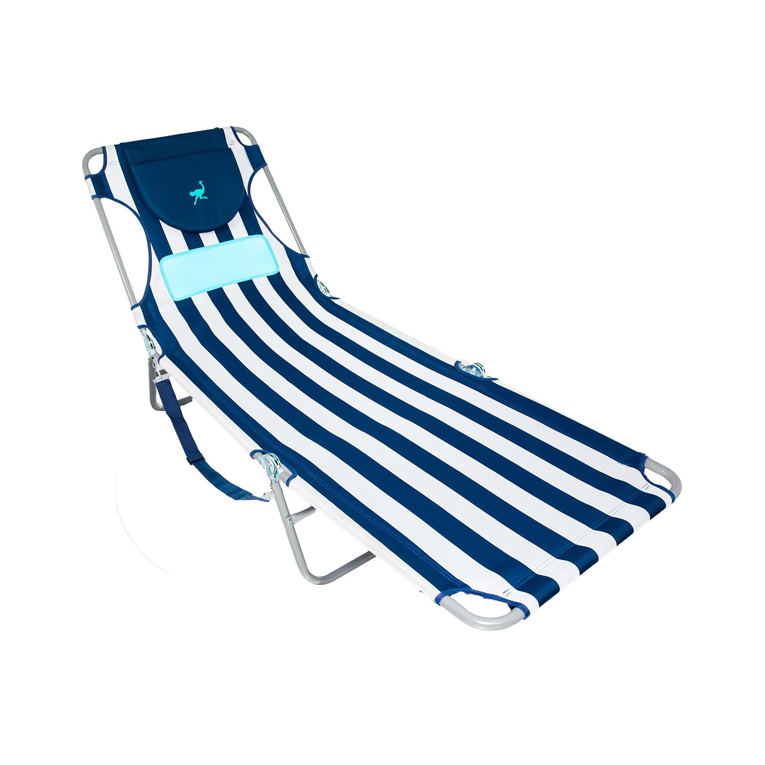Ostrich Comfort Lounger Face Down Sunbathing Beach Chair with Pillow and Arm Slots (Navy Stripes, 4 Pack) k434n